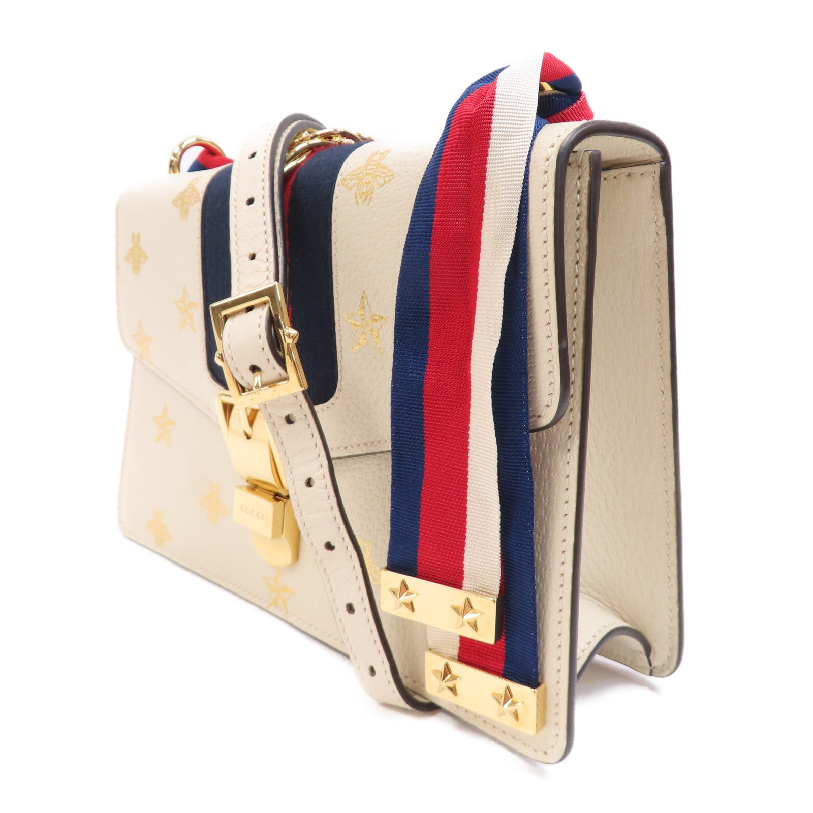 GUCCI 【激減優惠】牛皮皮革Sylvie金扣肩背袋白色