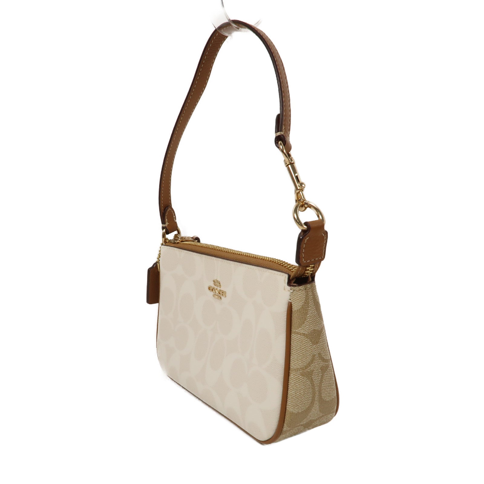 COACH 塗層帆布Shoulder Bag金扣肩背袋啡色/白色