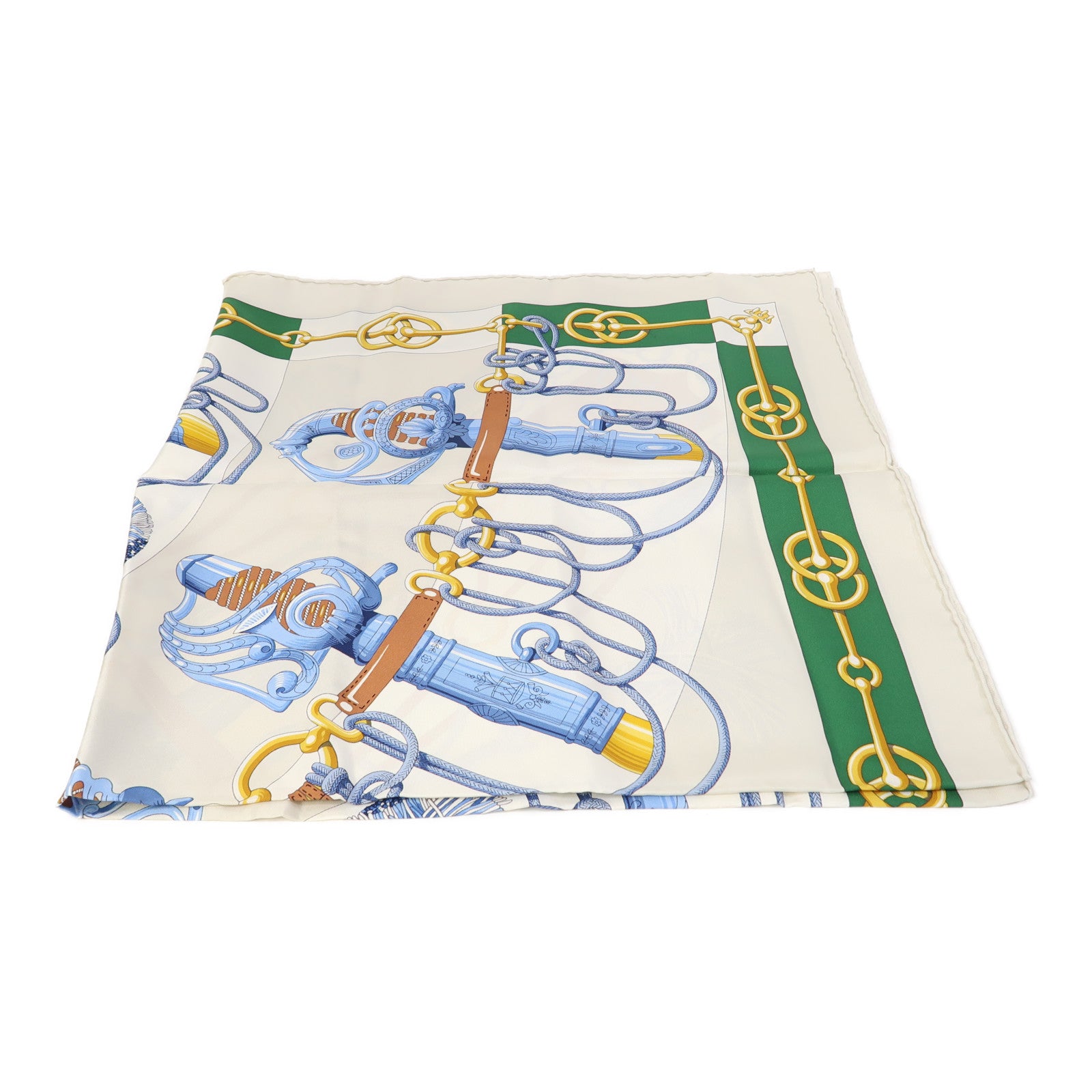 HERMES 絲質Scarf 90X90cm絲巾米色/綠色/藍色/啡色