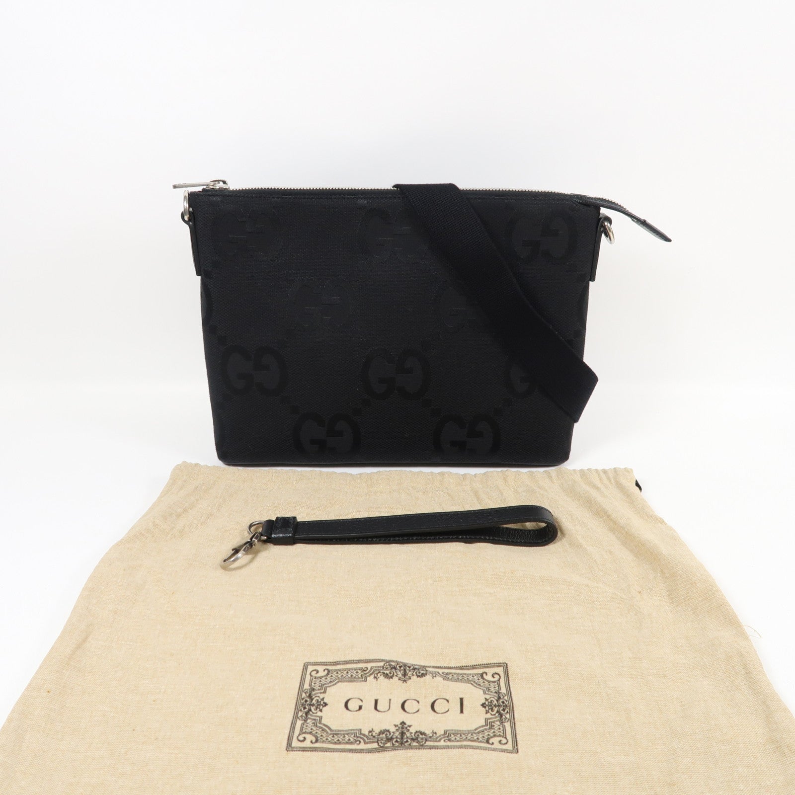 GUCCI【激減優惠】 帆布Jumbo GG銀扣手挽肩背兩用袋黑色