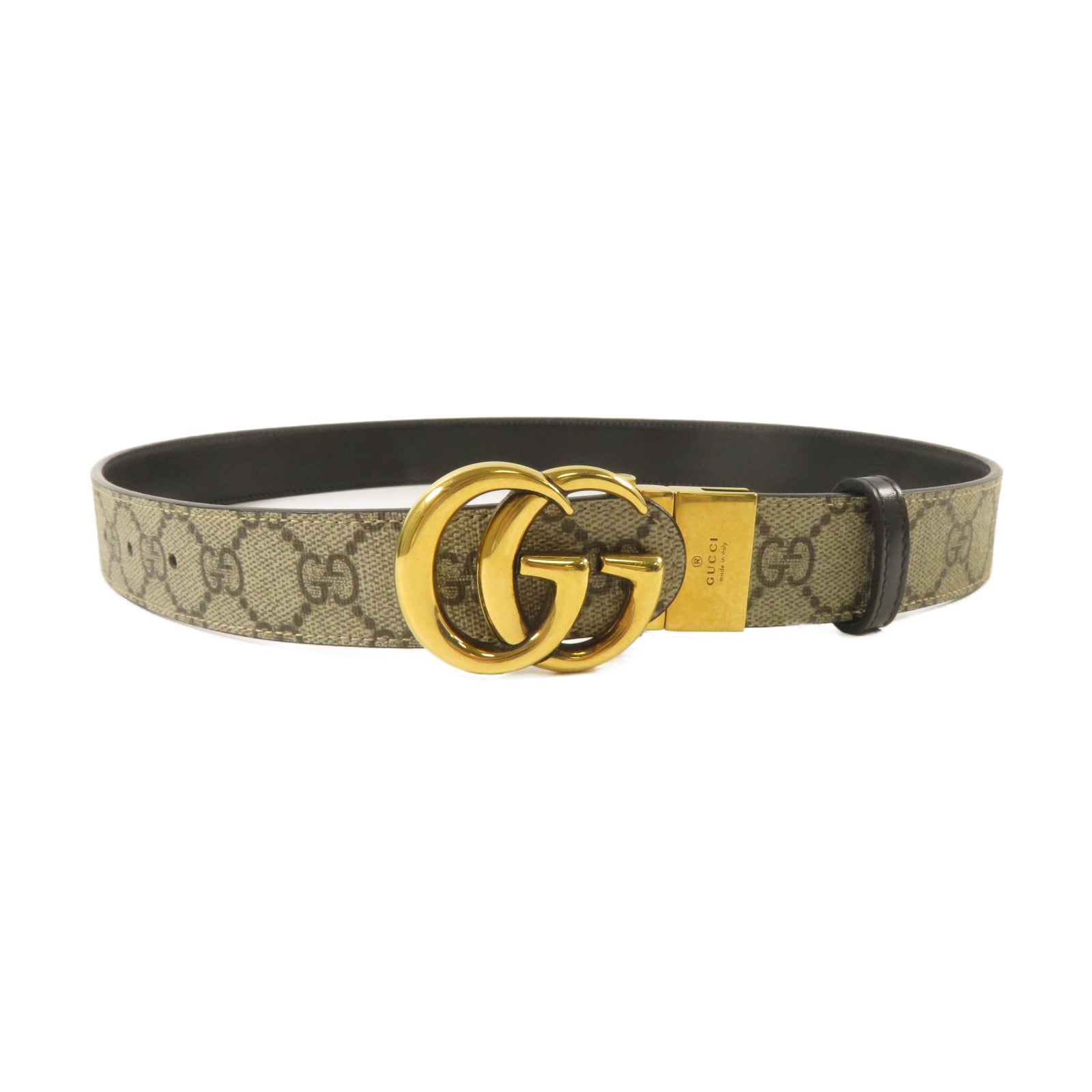 GUCCI 【激減優惠】塗層帆布/皮革GG Marmont Belt皮帶啡色/黑色