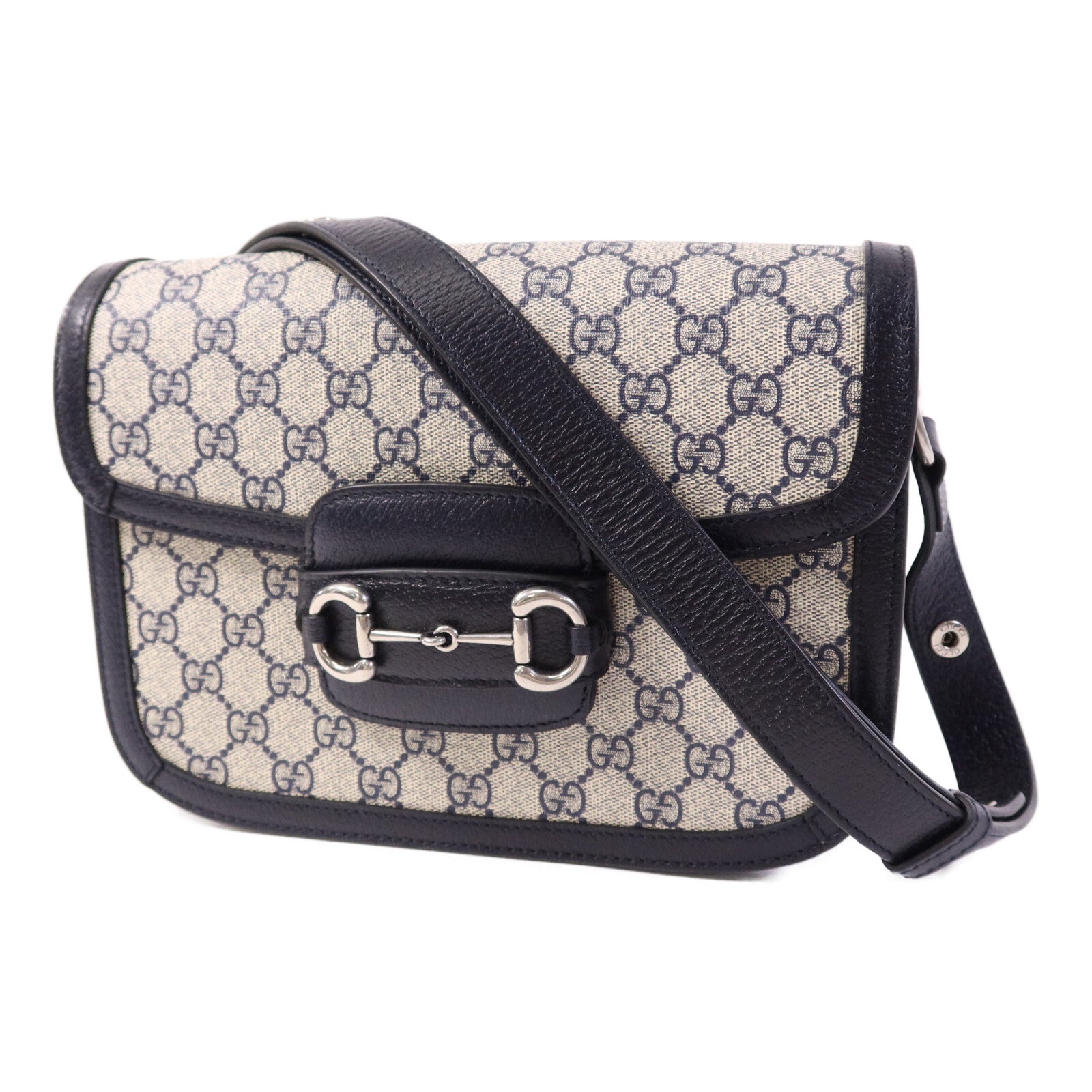 GUCCI 塗層帆布Horsebit 1955 MM銀扣肩背袋