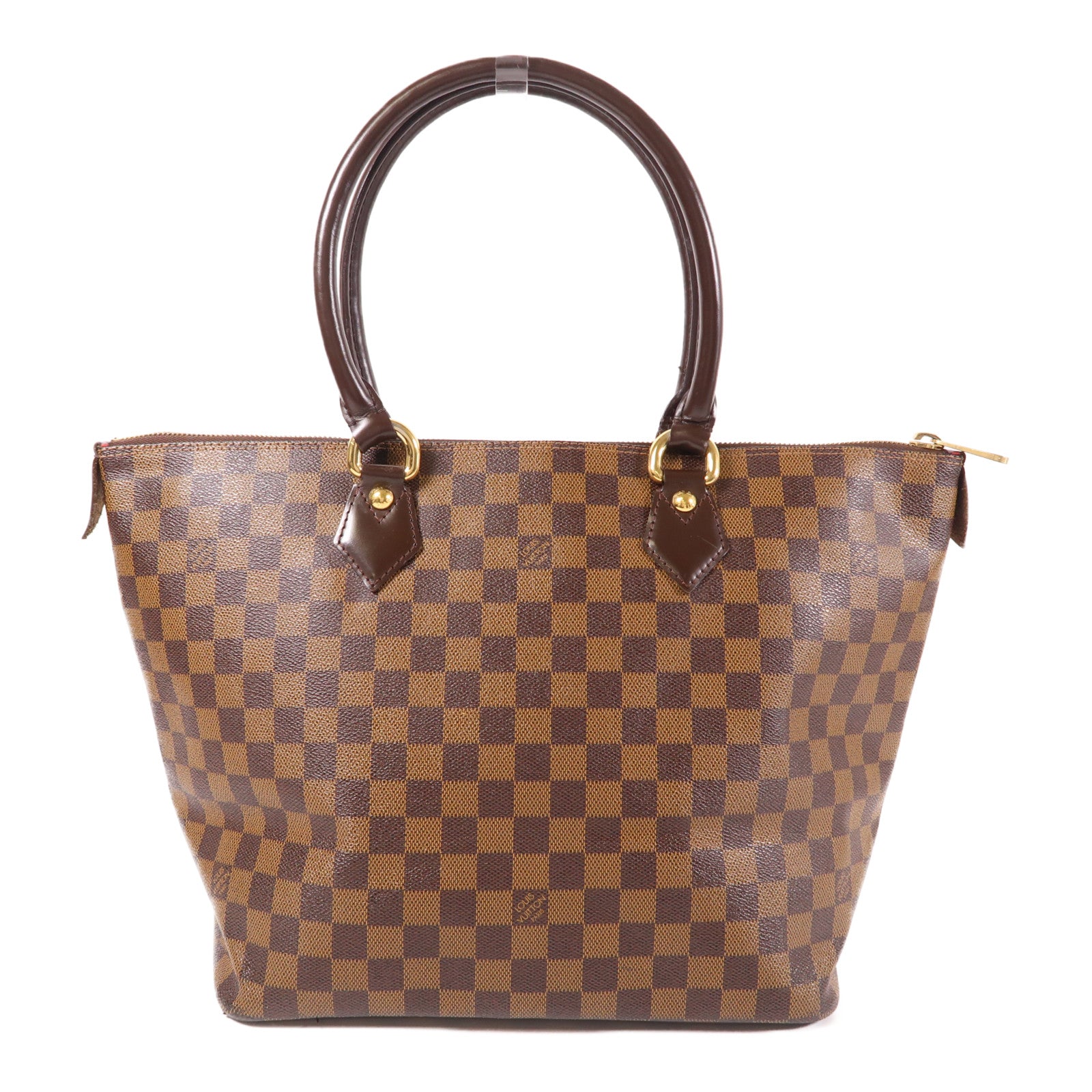 LOUIS VUITTON Damier Saleya MM金扣肩背袋/手挽袋棕色