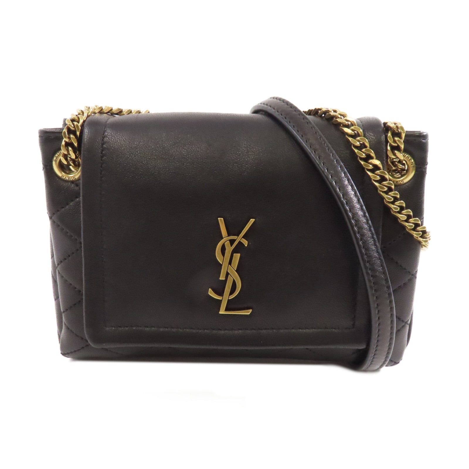 SAINT LAURENT 羊皮皮革Mini Nolita Bag金扣鏈帶肩背袋黑色