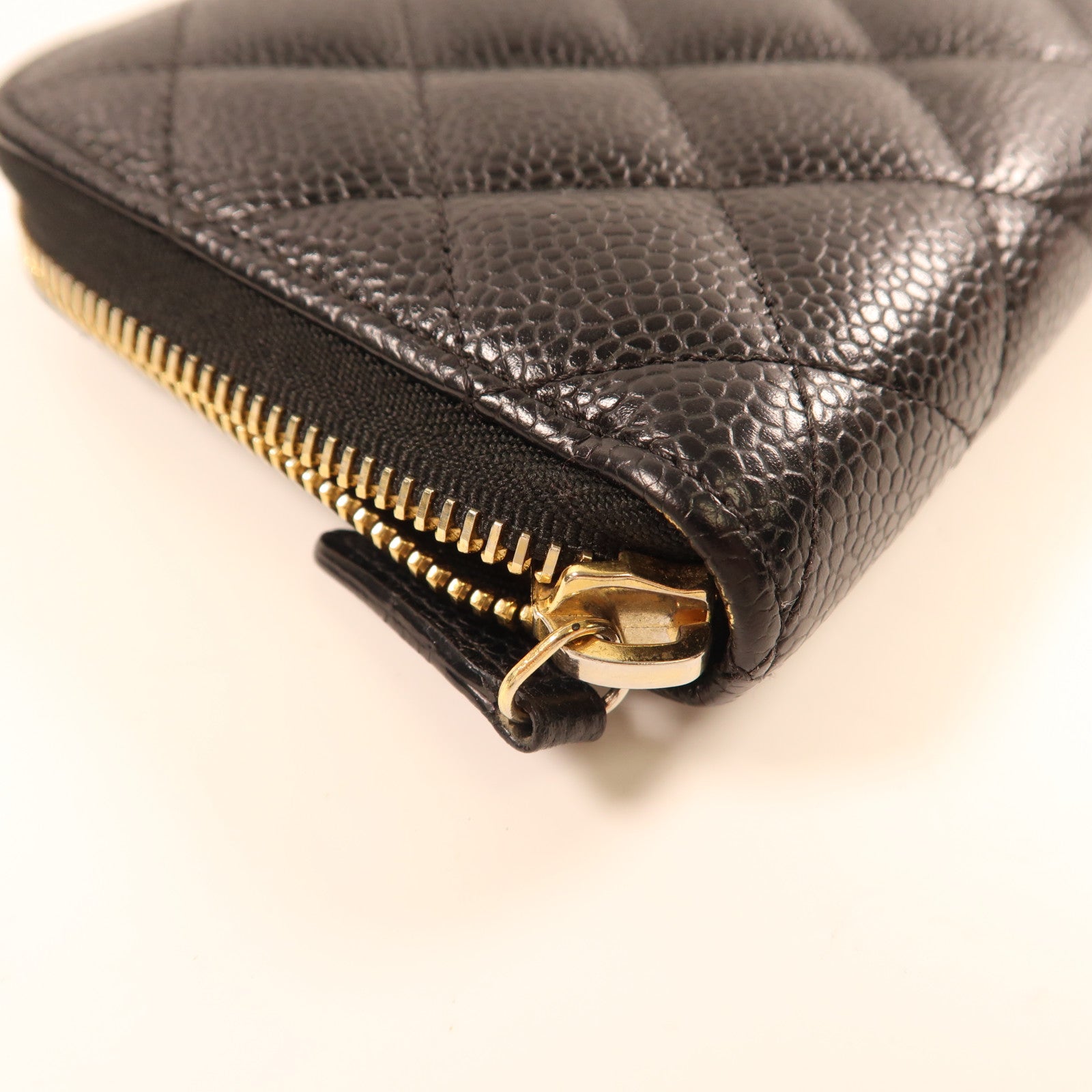 CHANEL 牛皮皮革Zipper Long Wallet金扣長錢包黑色