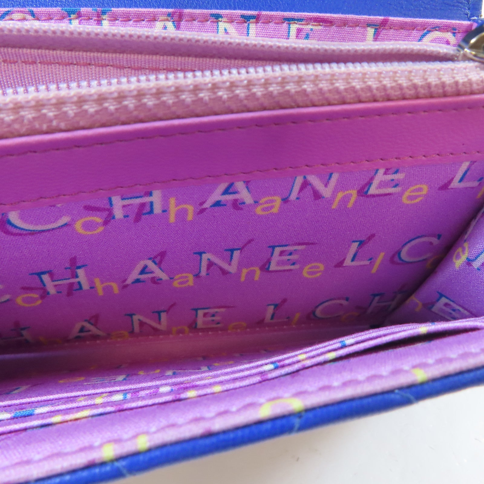 CHANEL 菱格羊皮皮革Wallet銀扣錢包藍色