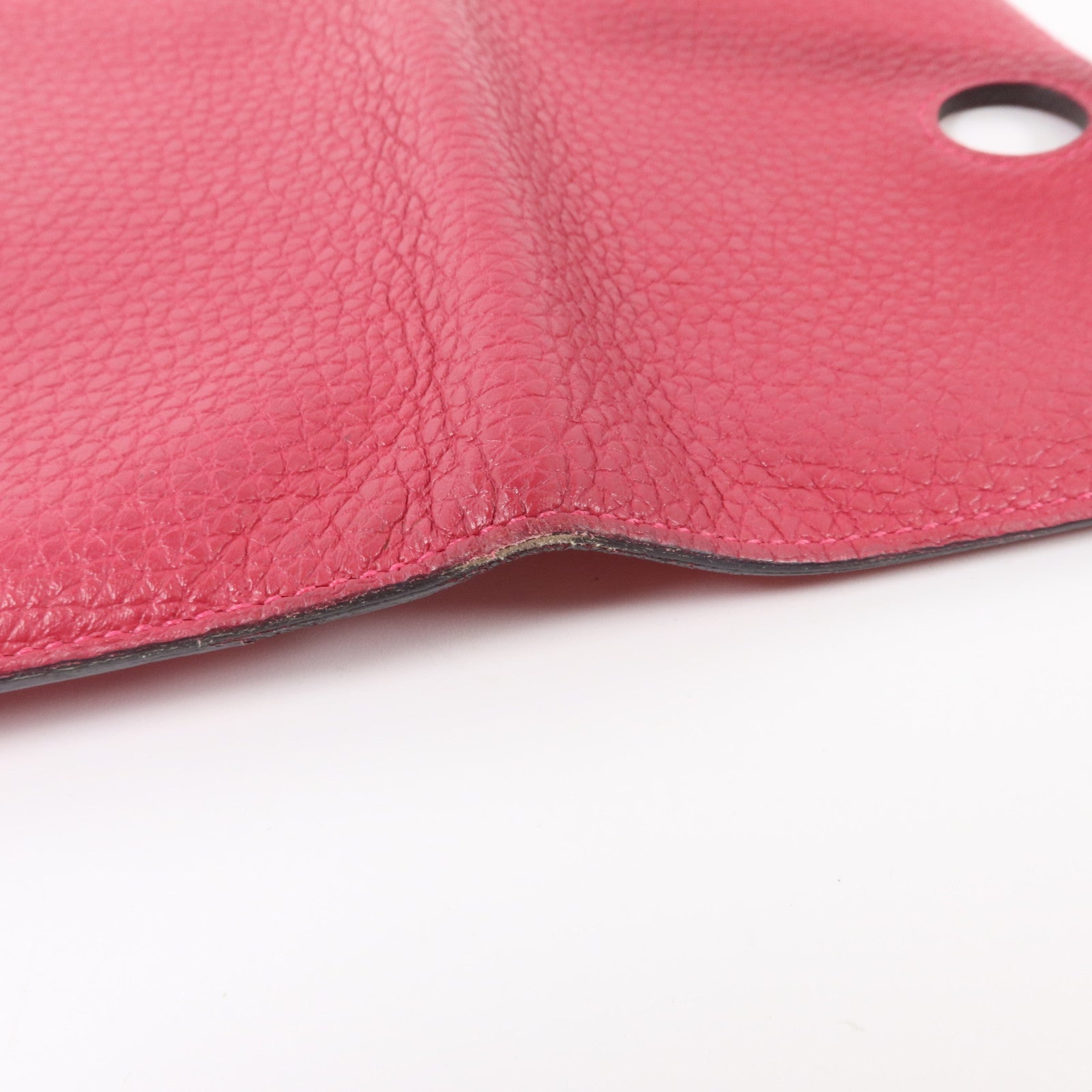HERMES Clemence皮革Dogon Compact Wallet銀扣錢包Rose Mexico
