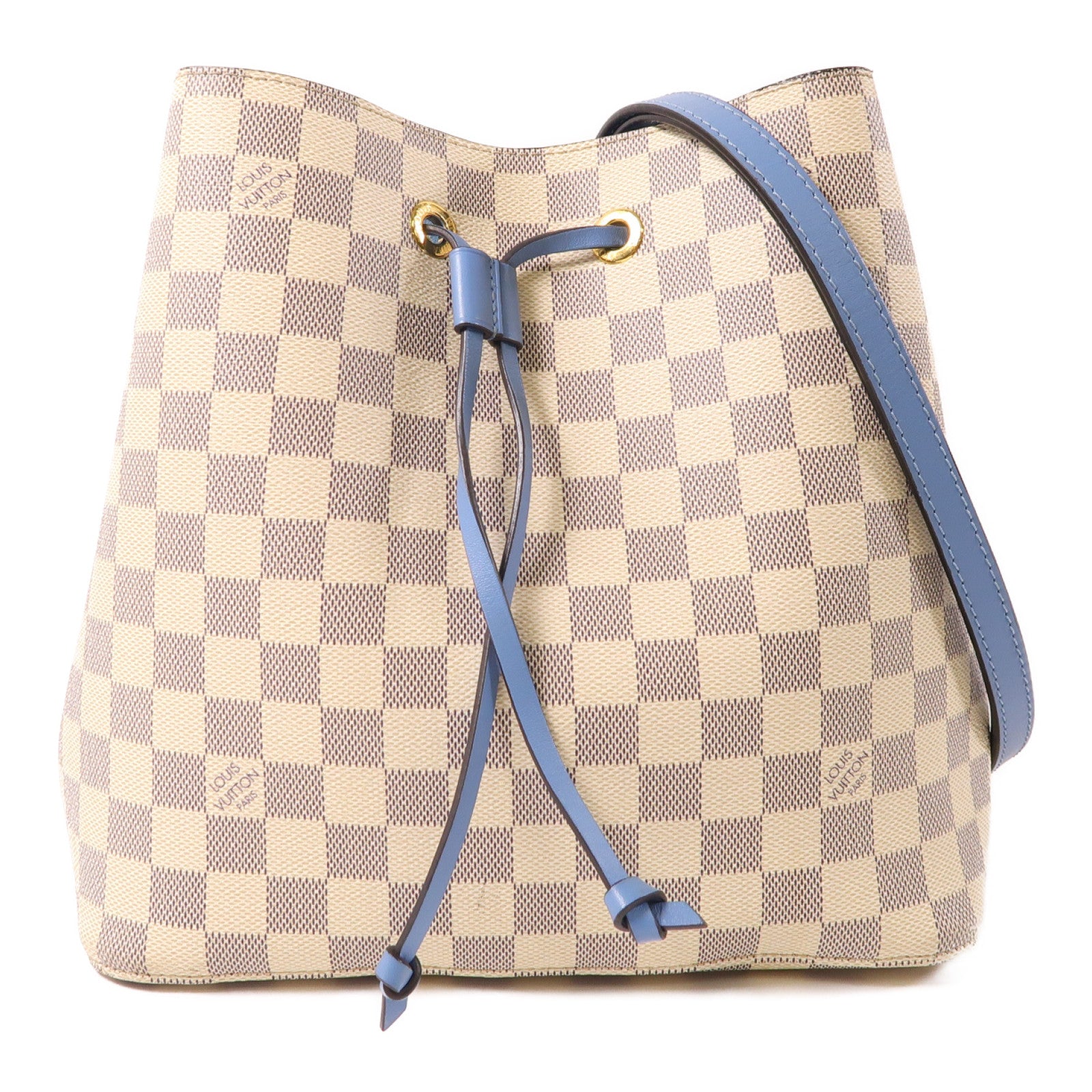 LOUIS VUITTON Damier Azur Neo Noe金扣肩背袋白色/藍色