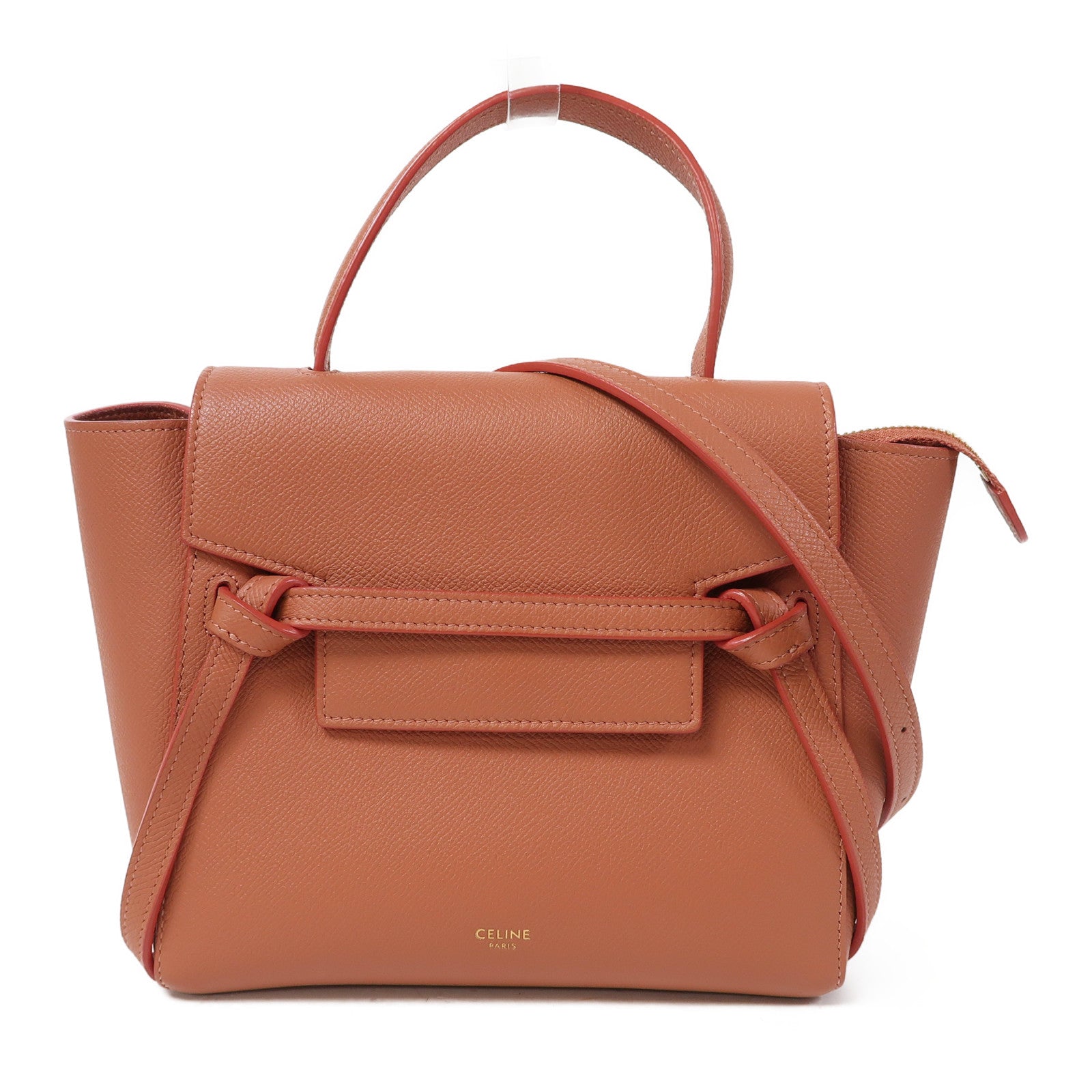 CELINE 牛皮皮革Nano Belt Bag金扣手挽肩背兩用袋粉橙色