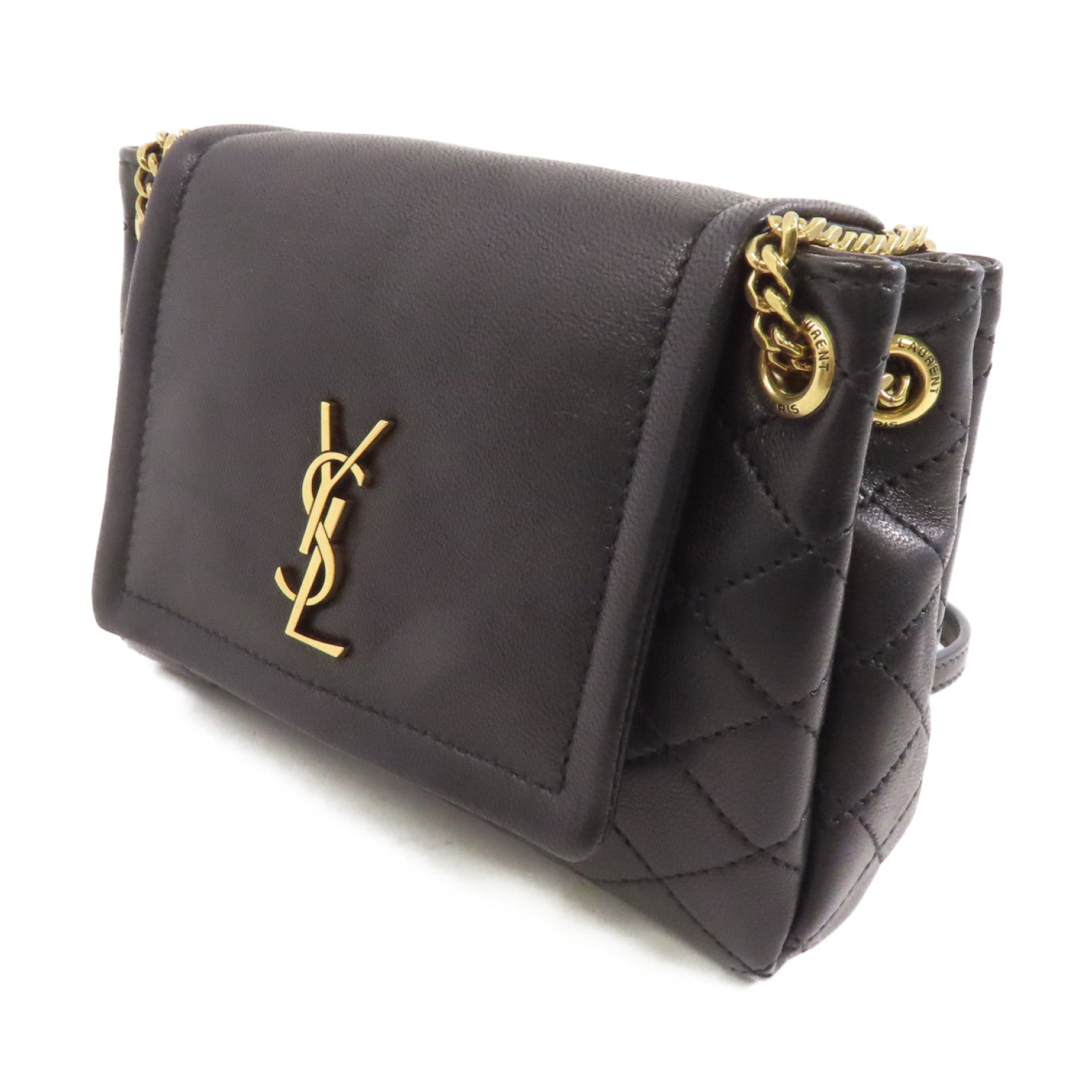SAINT LAURENT 羊皮皮革Mini Nolita Bag金扣鏈帶肩背袋黑色