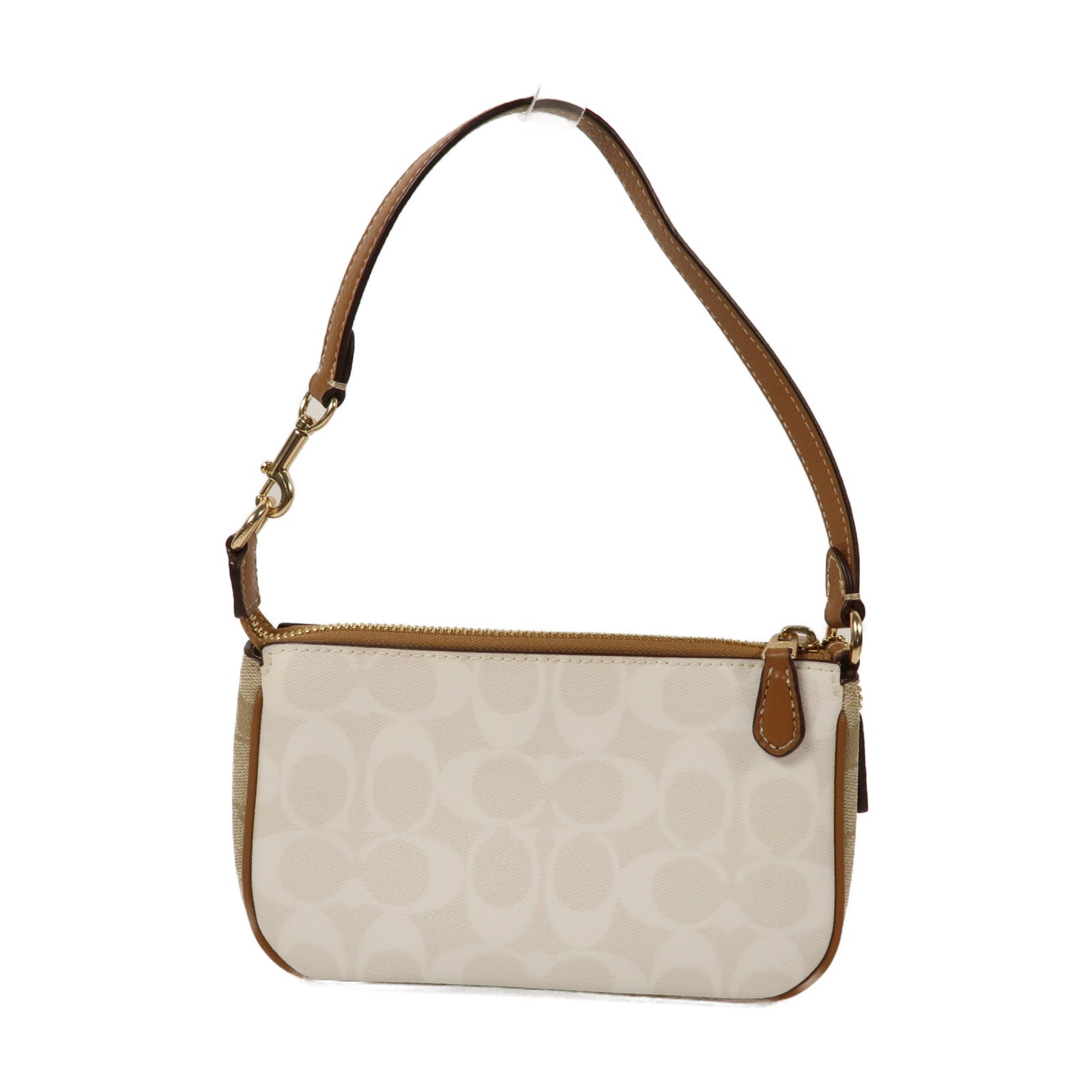 COACH 塗層帆布Shoulder Bag金扣肩背袋啡色/白色