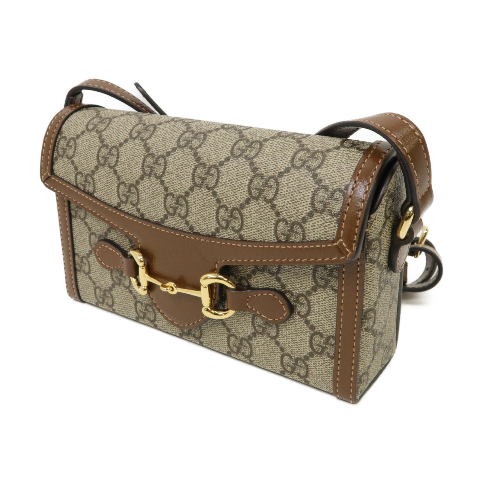 GUCCI 塗層帆布Horsebit 1955 Shoulder Bag金扣肩背袋啡色
