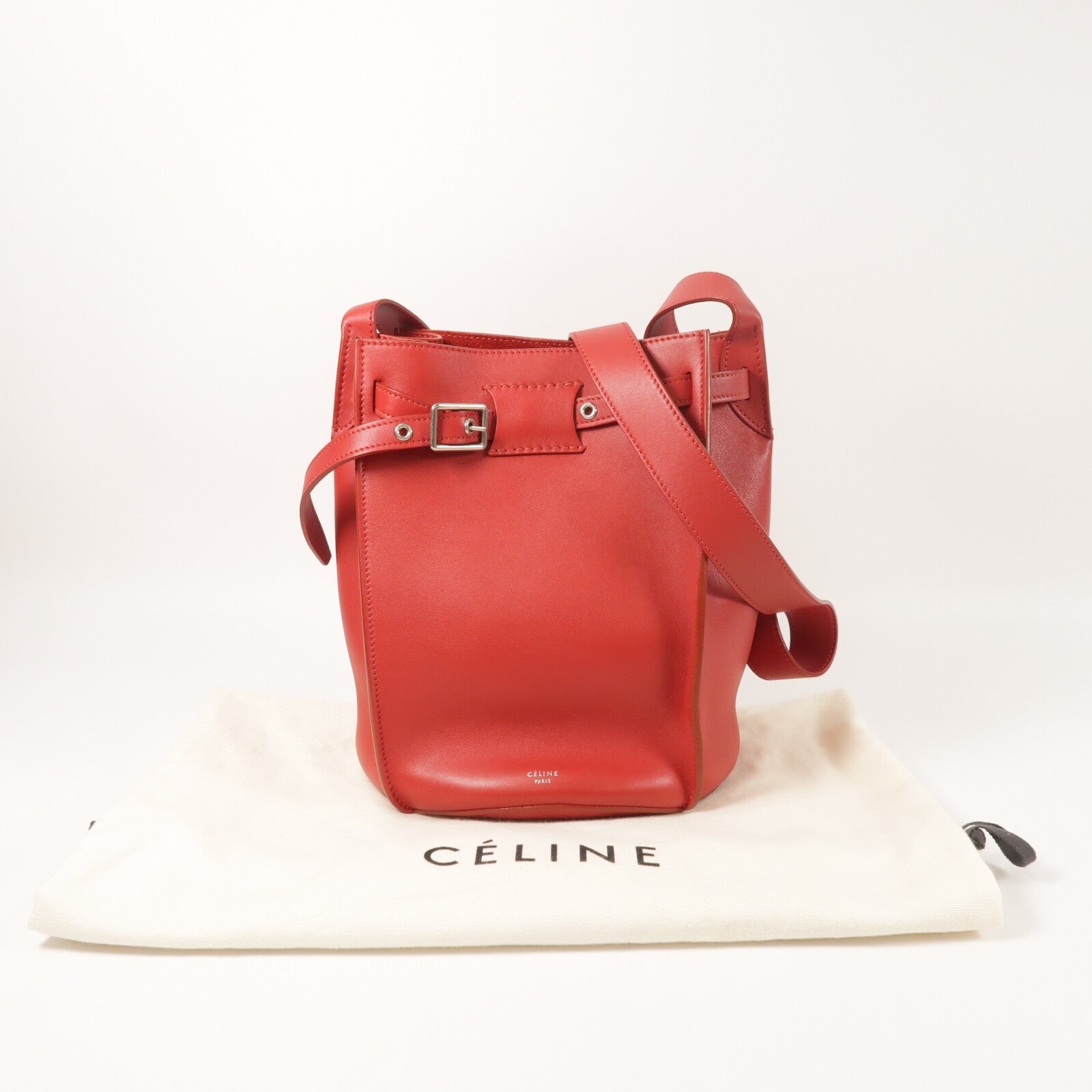 CELINE 牛皮皮革Big Bag Bucket銀扣肩背袋