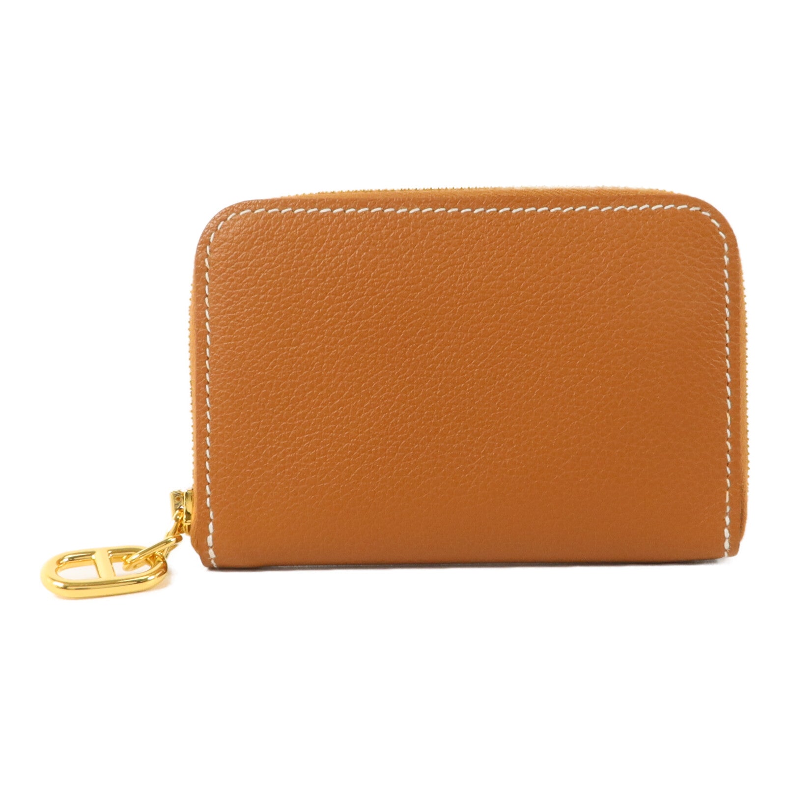HERMES Evercolor皮革Zipengo Chaine d'Ancre Compact卡片套Gold