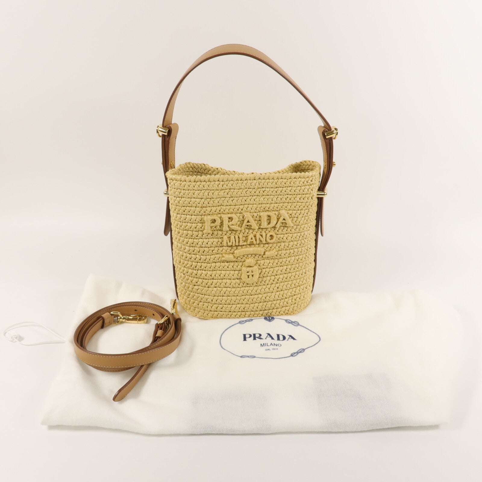 PRADA Viscose Small Crochet and Leather Bucket Bag手挽肩背兩用袋