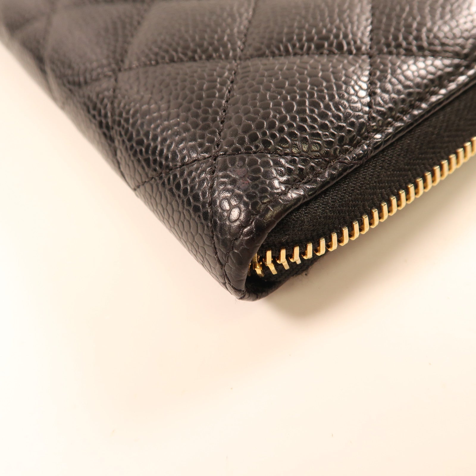 CHANEL 牛皮皮革Zipper Long Wallet金扣長錢包黑色