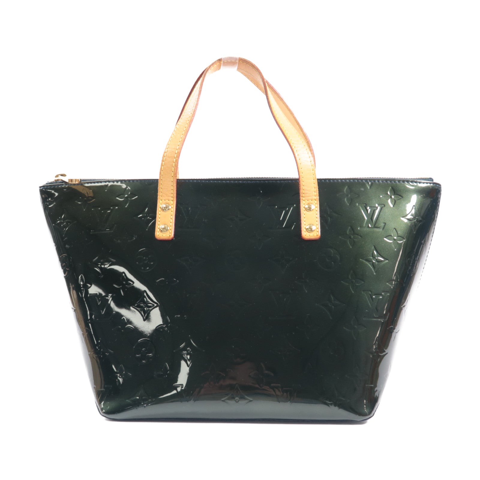 LOUIS VUITTON Monogram Vernis Bellevue PM金扣手挽袋綠色