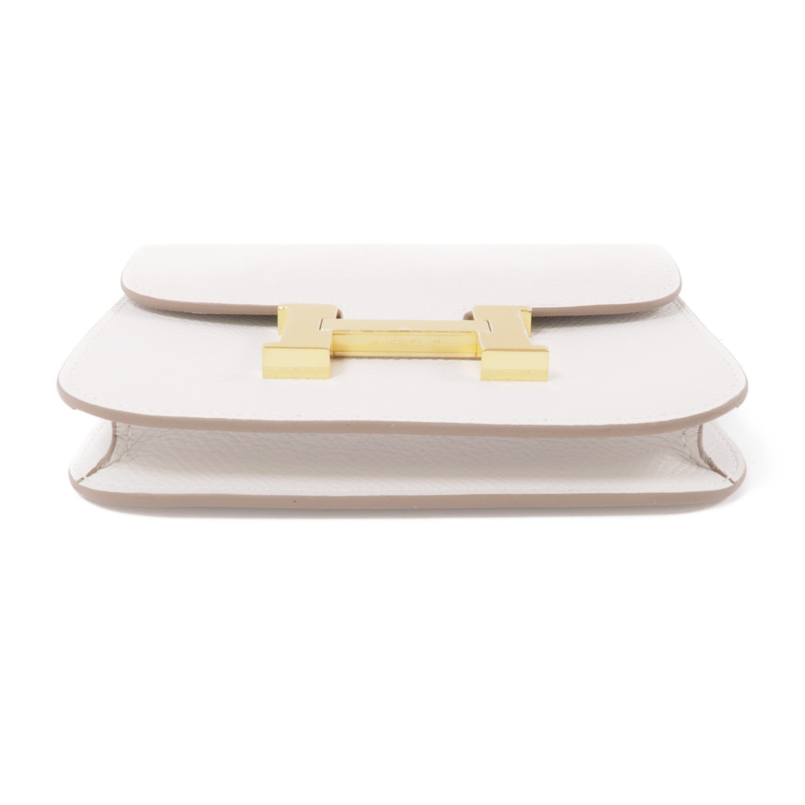 HERMES Epsom皮革Constance Slim金扣錢包Gris Pale白色