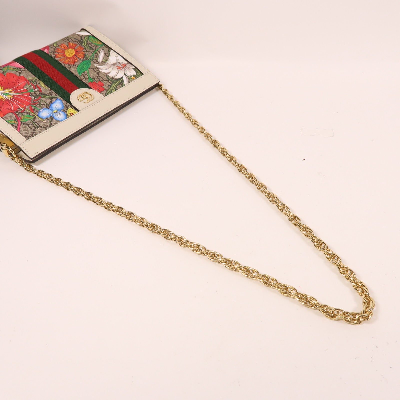 GUCCI 塗層帆布GG Supreme Ophidie金扣鏈帶肩背袋