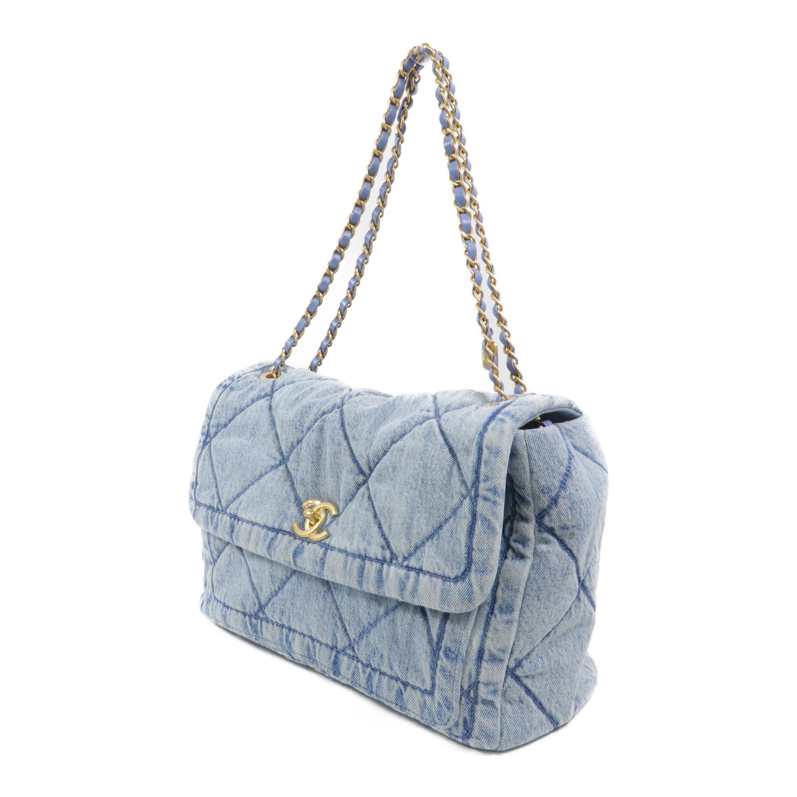 CHANEL 牛仔布Denim Large Flap Bag鏈帶肩背袋