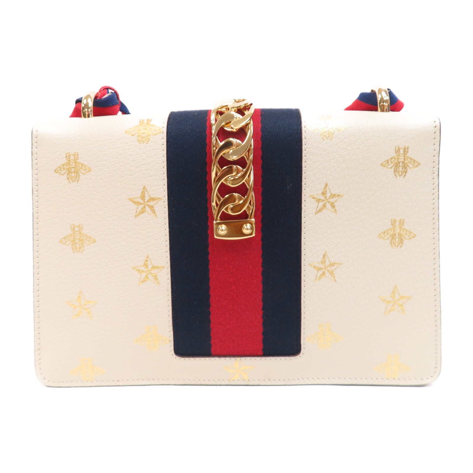 GUCCI 【激減優惠】牛皮皮革Sylvie金扣肩背袋白色