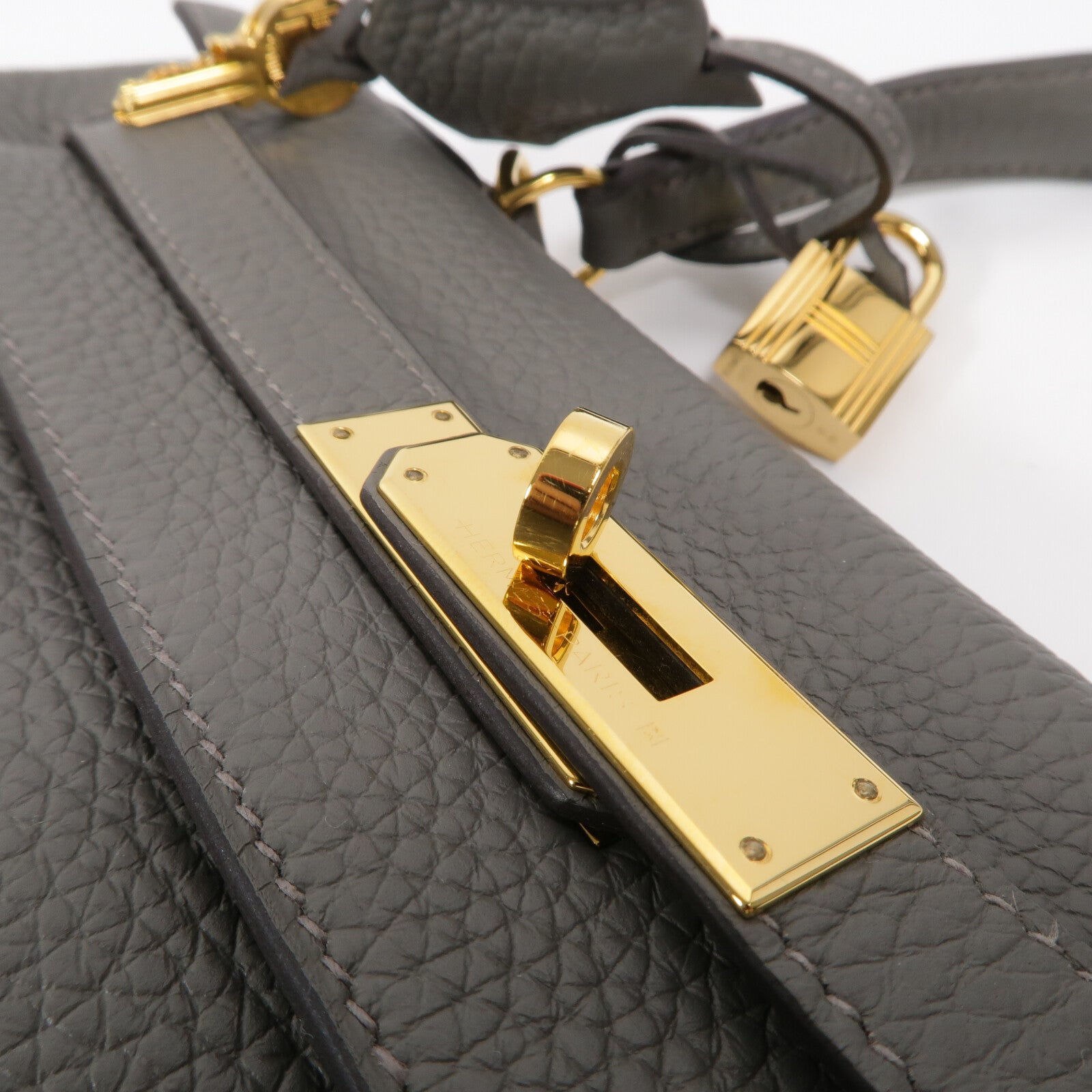 HERMES Clemence皮革Kelly 28手挽肩背兩用袋Gris Meyer