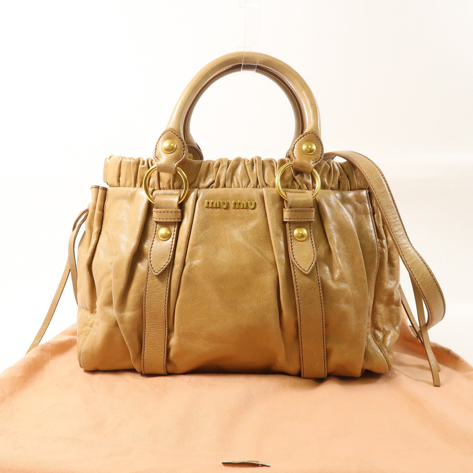 Miu Miu 牛皮皮革2 Way Shoulder金扣手挽肩背兩用袋啡色