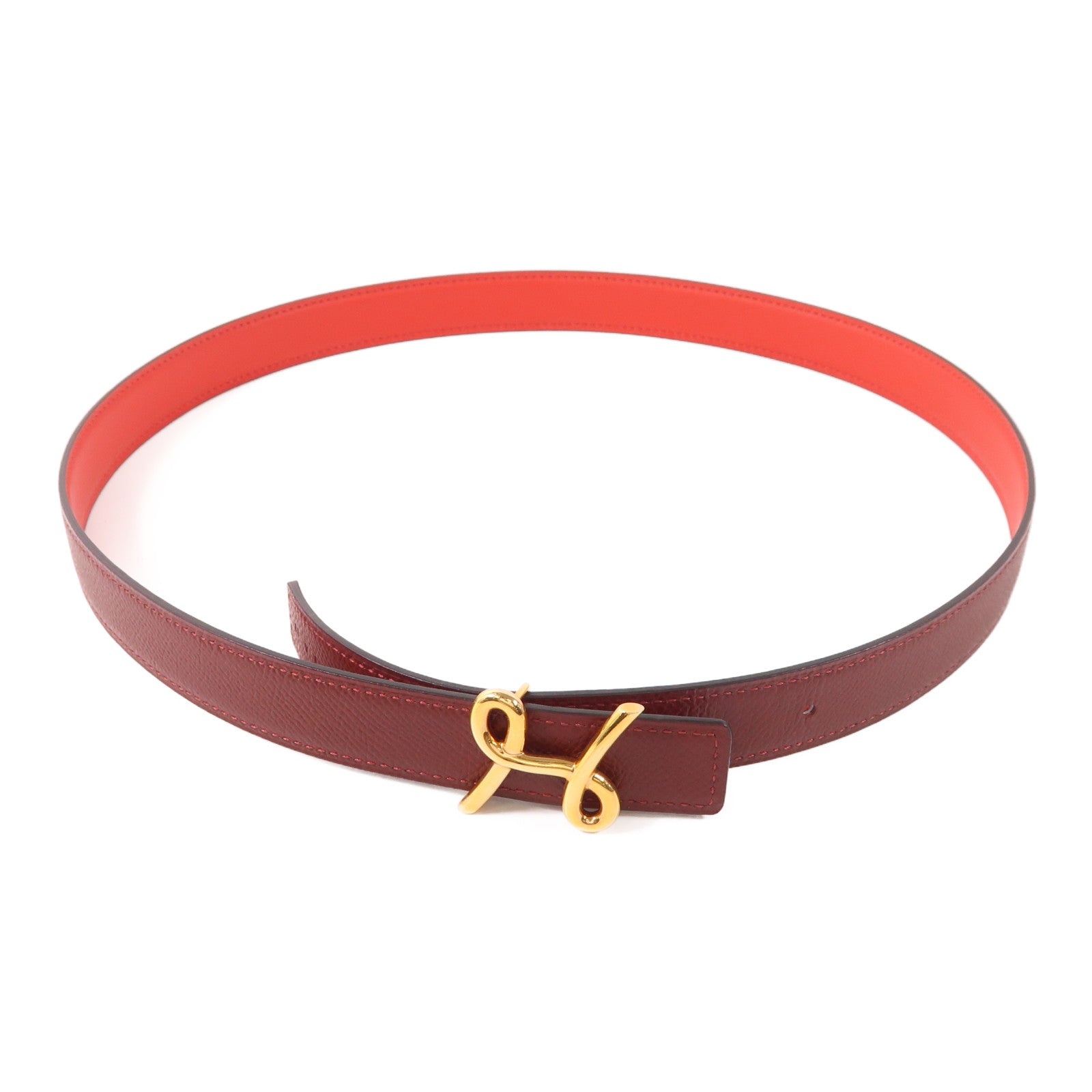 HERMES Epsom/Swift皮革H Cursives Belt金扣皮帶Rouge De Rouge/Rouge H