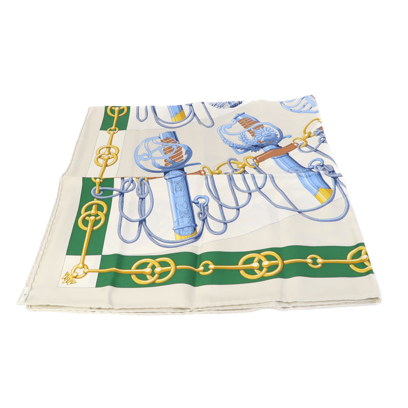HERMES 絲質Scarf 90X90cm絲巾米色/綠色/藍色/啡色