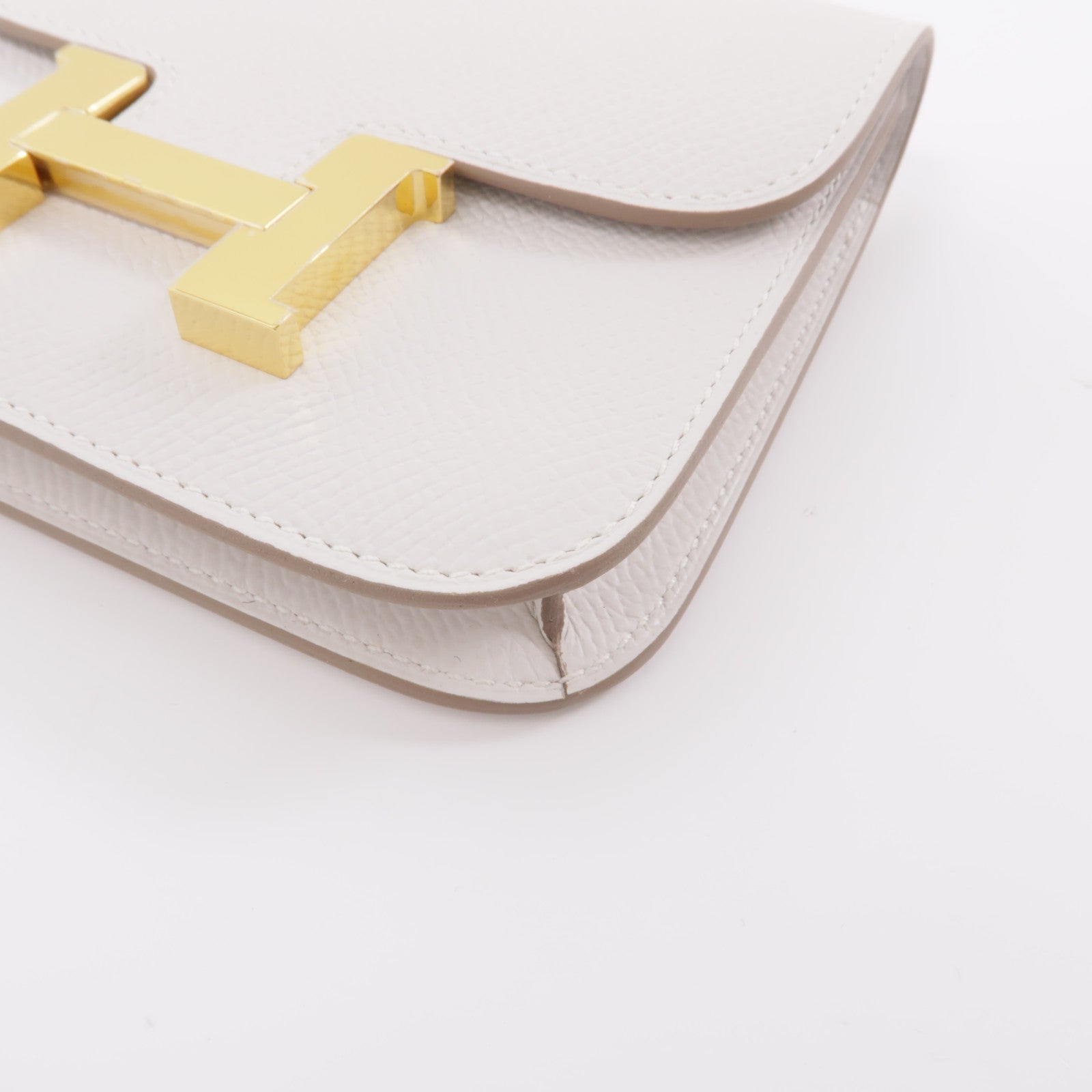 HERMES Epsom皮革Constance Slim金扣錢包Gris Pale白色