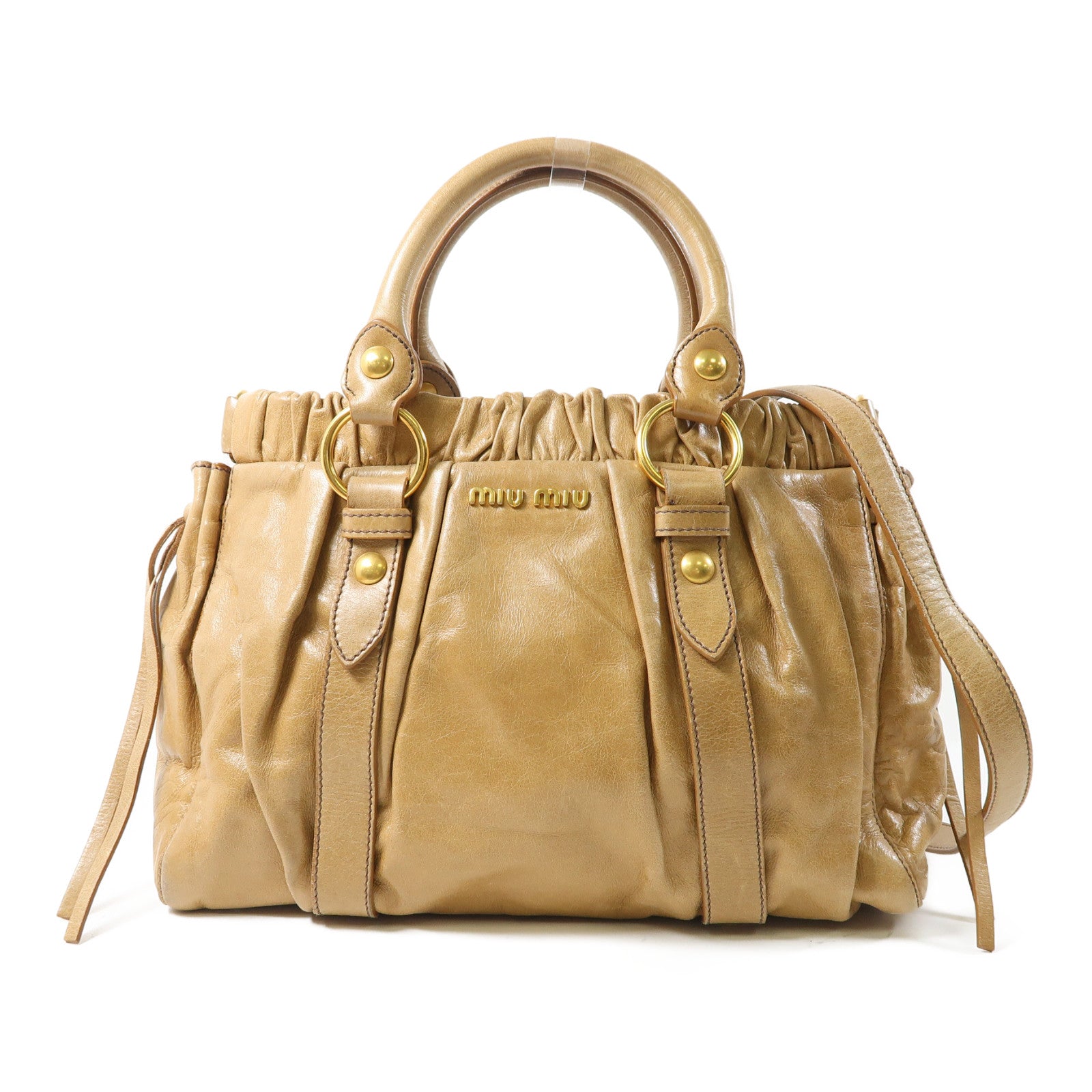 Miu Miu 牛皮皮革2 Way Shoulder金扣手挽肩背兩用袋啡色