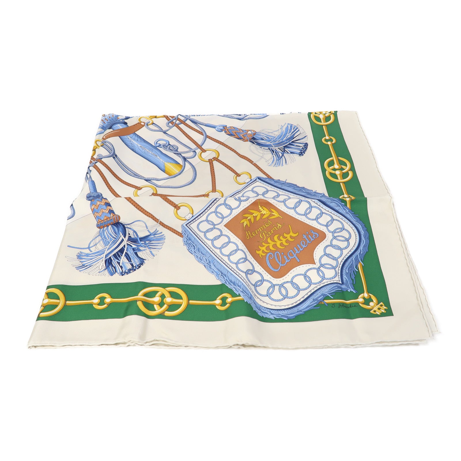 HERMES 絲質Scarf 90X90cm絲巾米色/綠色/藍色/啡色