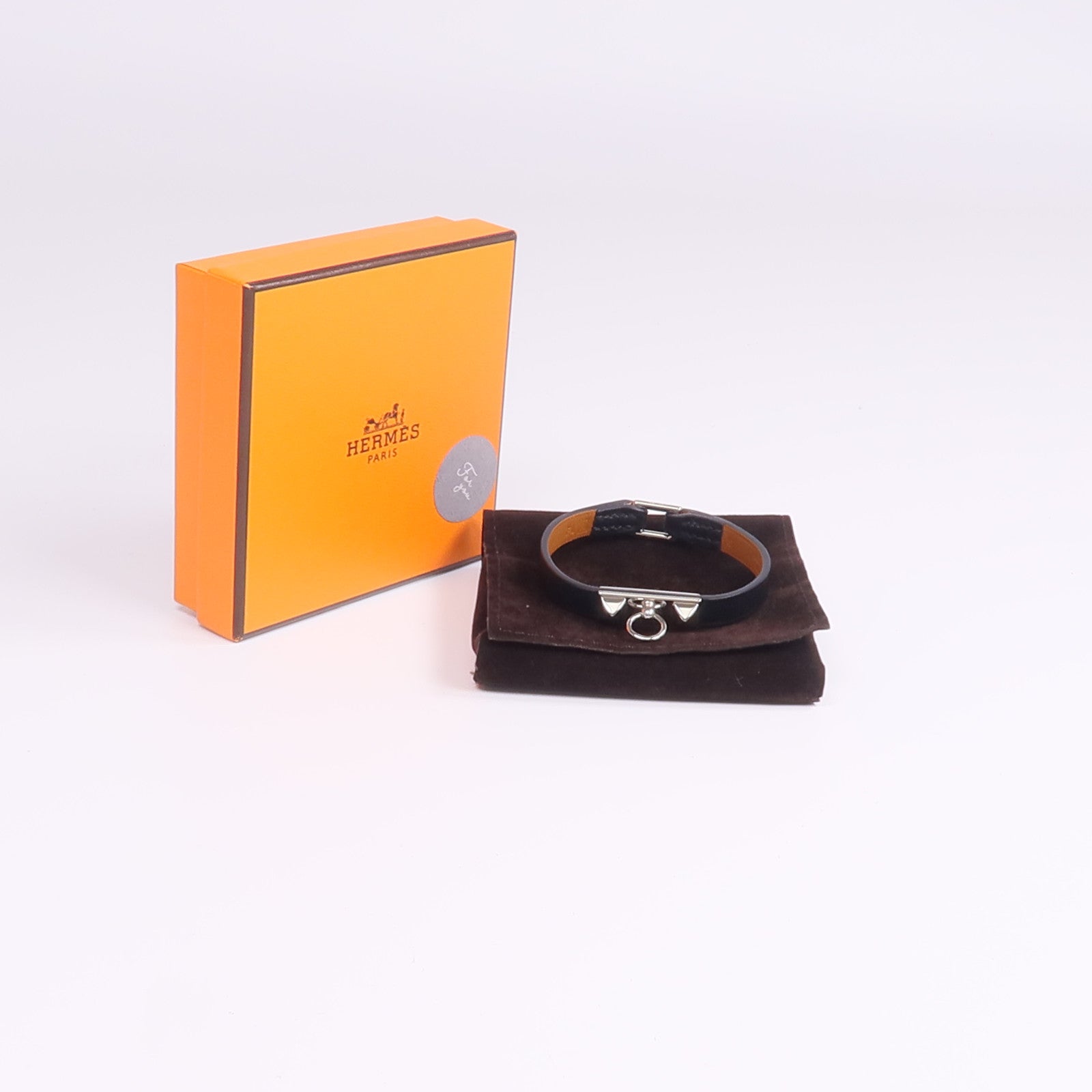 HERMES 【激減優惠】Swift皮革Rivale Mini Bracelet銀扣手鏈Noir