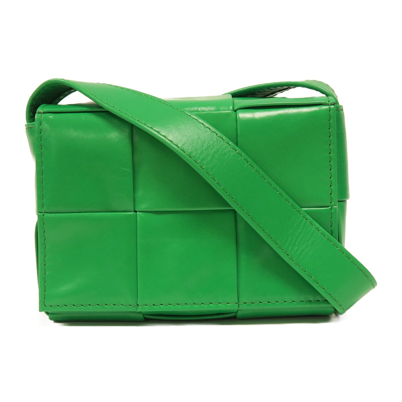 BOTTEGA VENETA 【激減優惠】織紋牛皮皮革Shoulder Bag銀扣肩背袋綠色