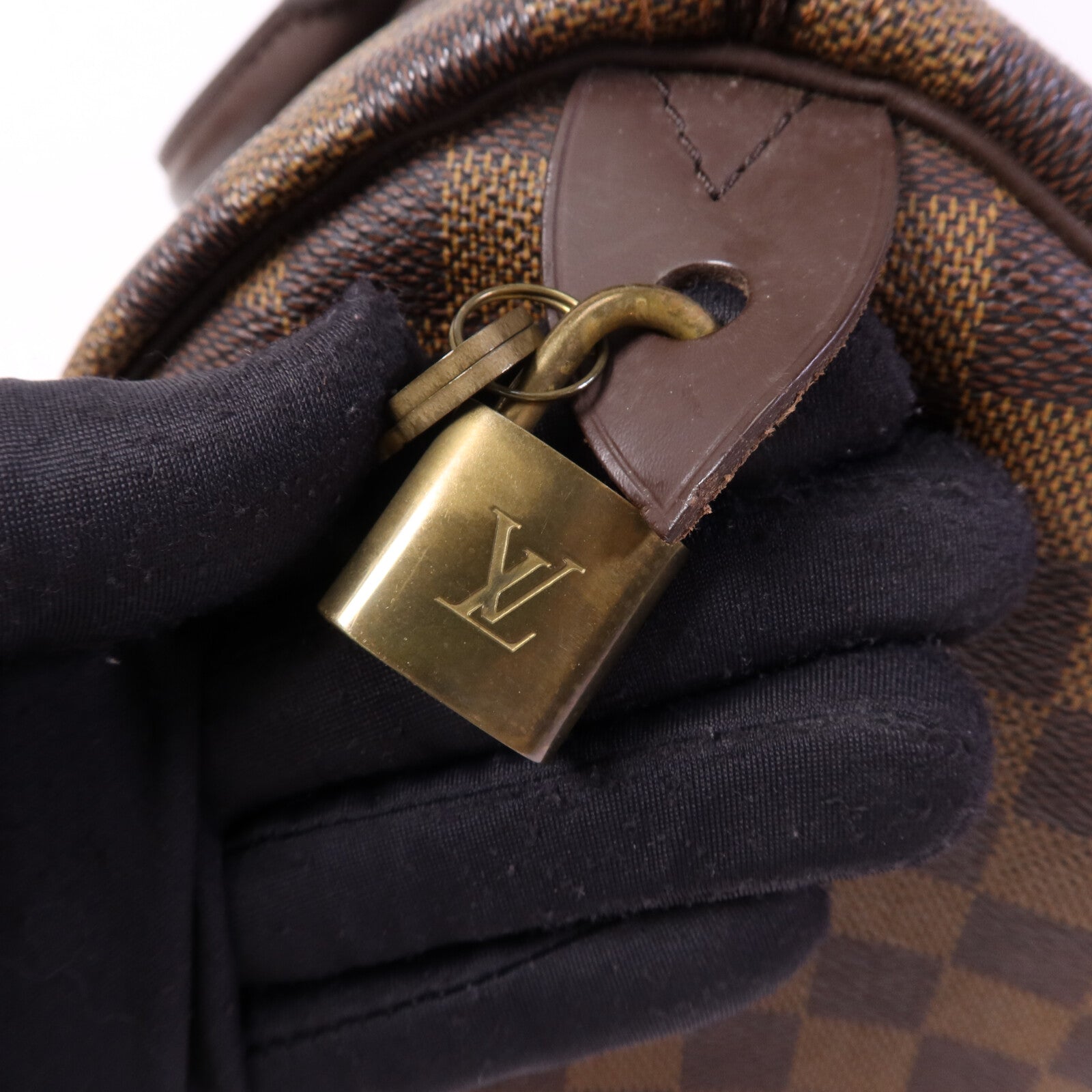 LOUIS VUITTON Damier Speedy 30金扣手挽袋