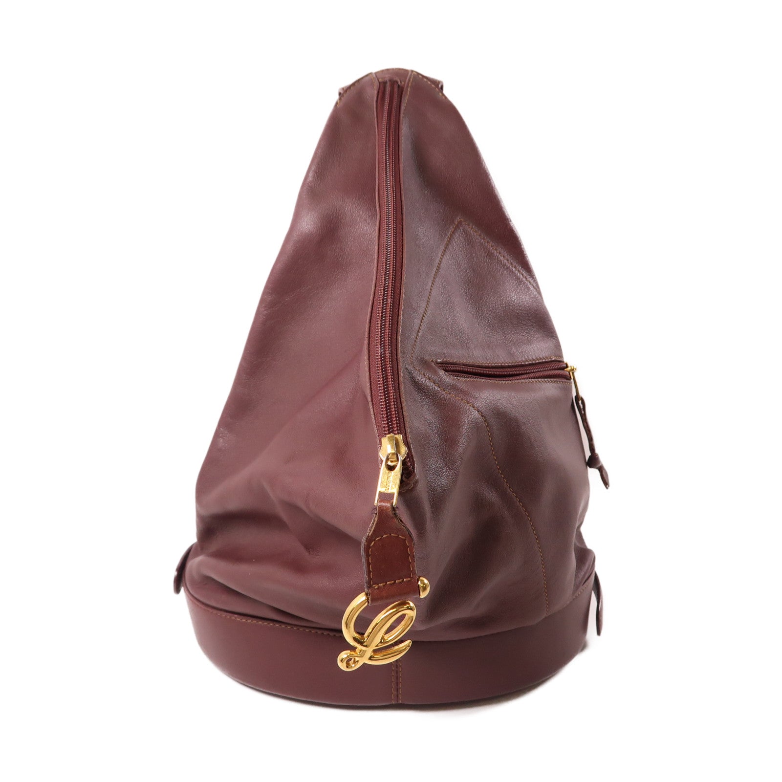 LOEWE 牛皮皮革Backpack金扣背包酒紅色