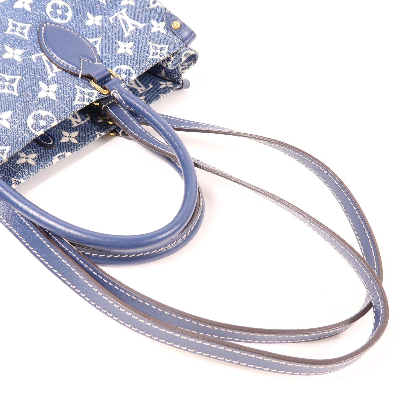 LOUIS VUITTON Monogram Denim OnTheGo MM金扣手挽肩背兩用袋藍色