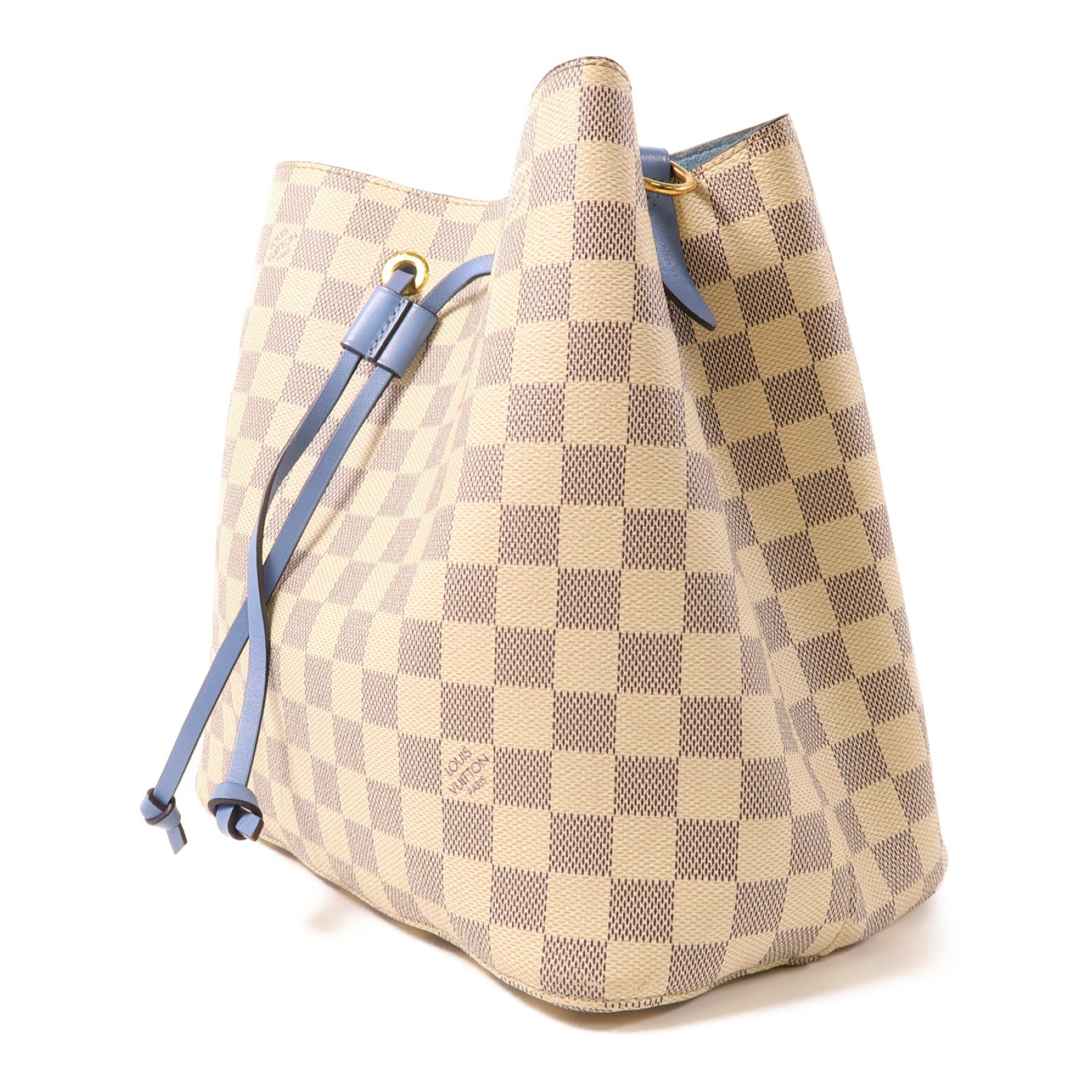 LOUIS VUITTON Damier Azur Neo Noe金扣肩背袋白色/藍色