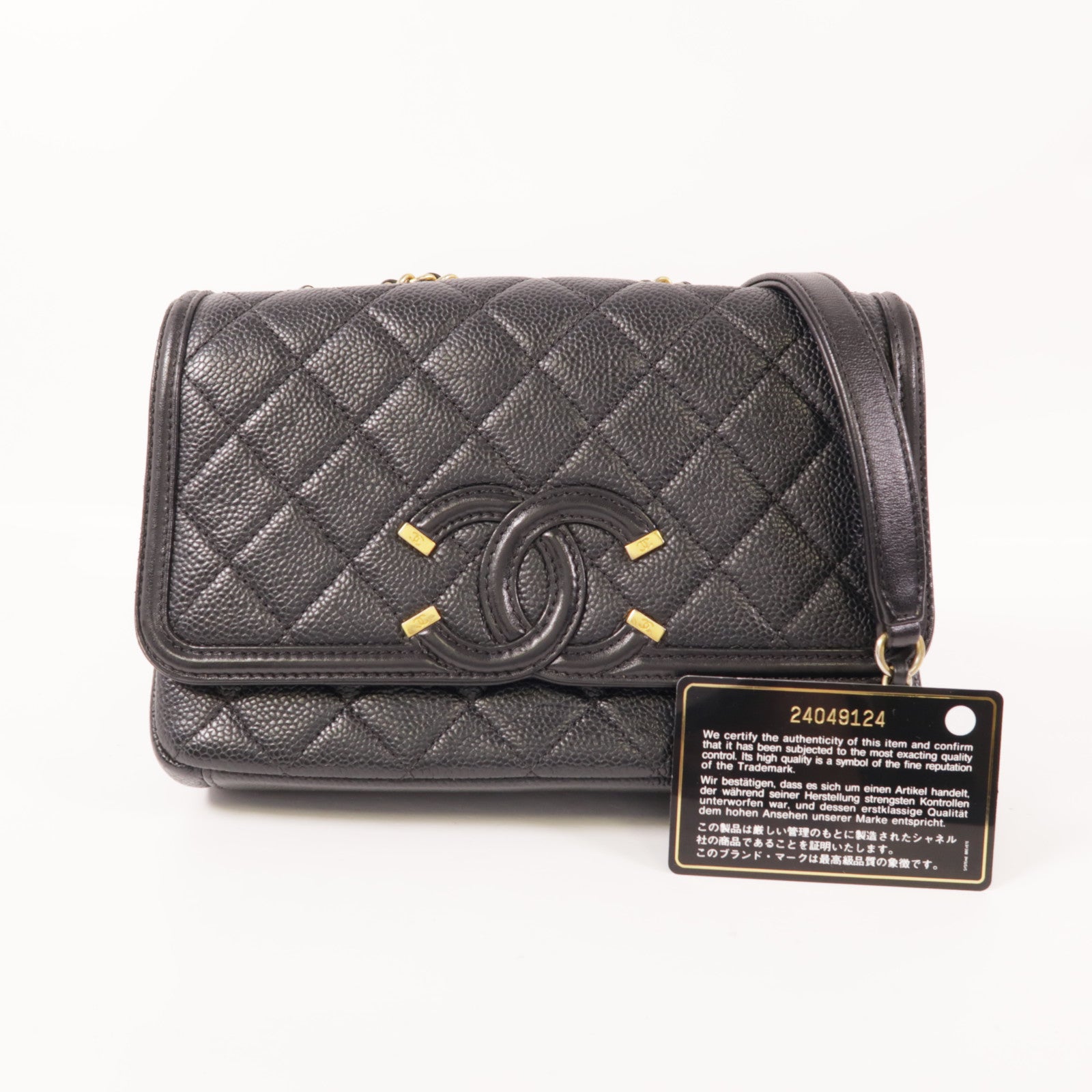 CHANEL 牛皮皮革Chain Shoulder金扣鏈帶肩背袋