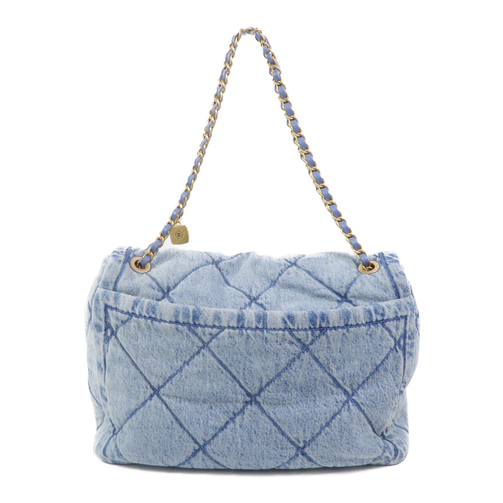 CHANEL 牛仔布Denim Large Flap Bag鏈帶肩背袋