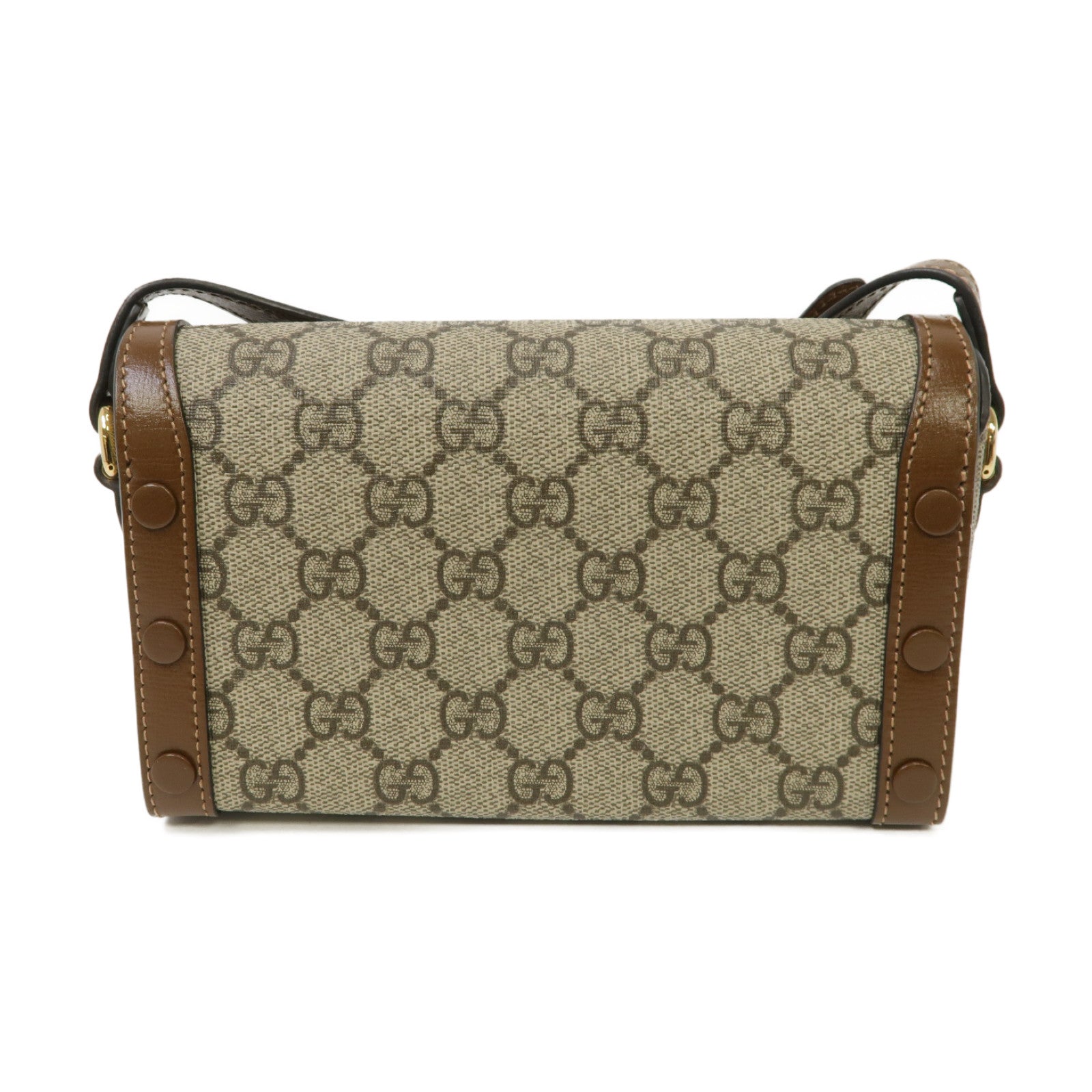 GUCCI 塗層帆布Horsebit 1955 Shoulder Bag金扣肩背袋啡色