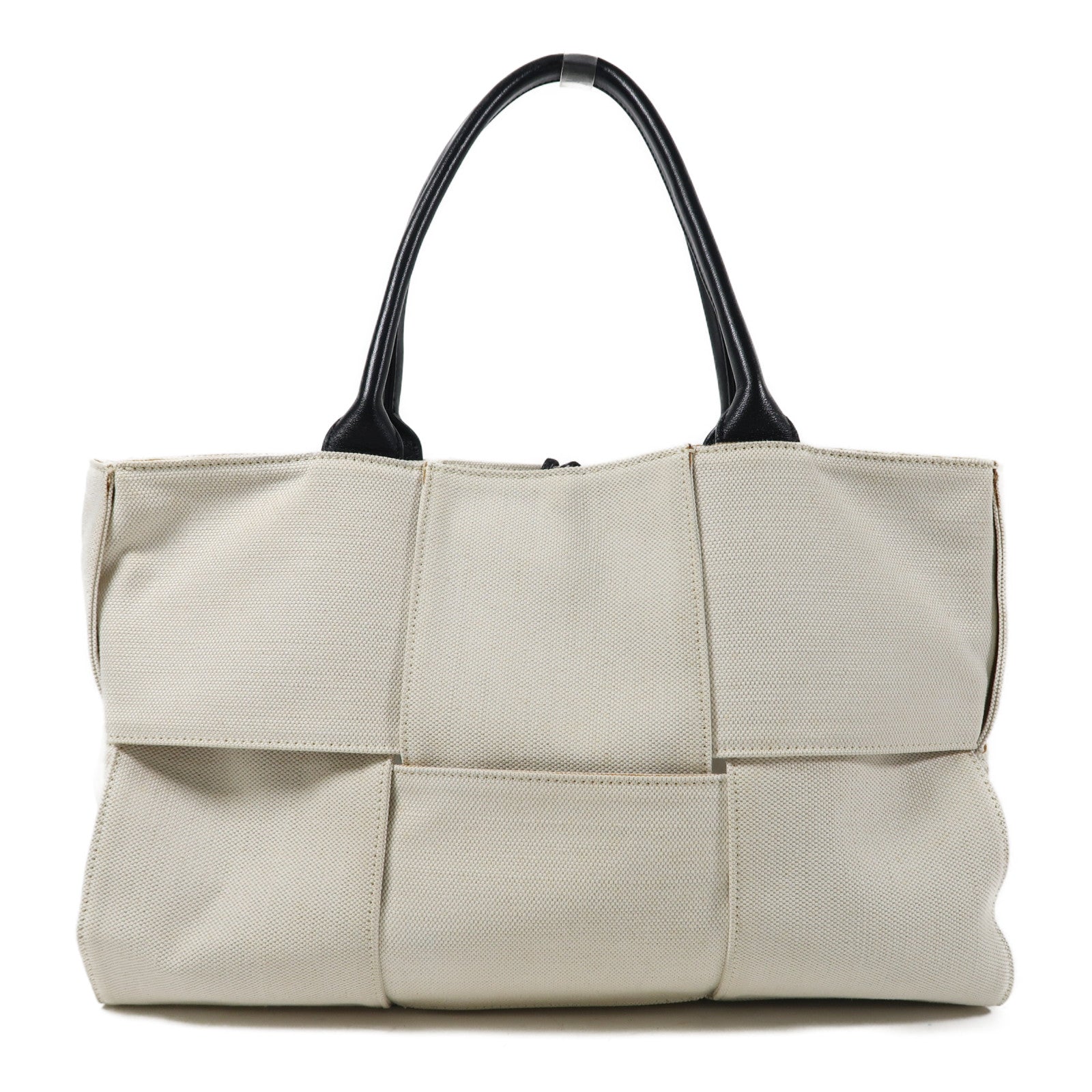 BOTTEGA VENETA 帆布Arco Tote Bag金扣手挽袋白色/黑色
