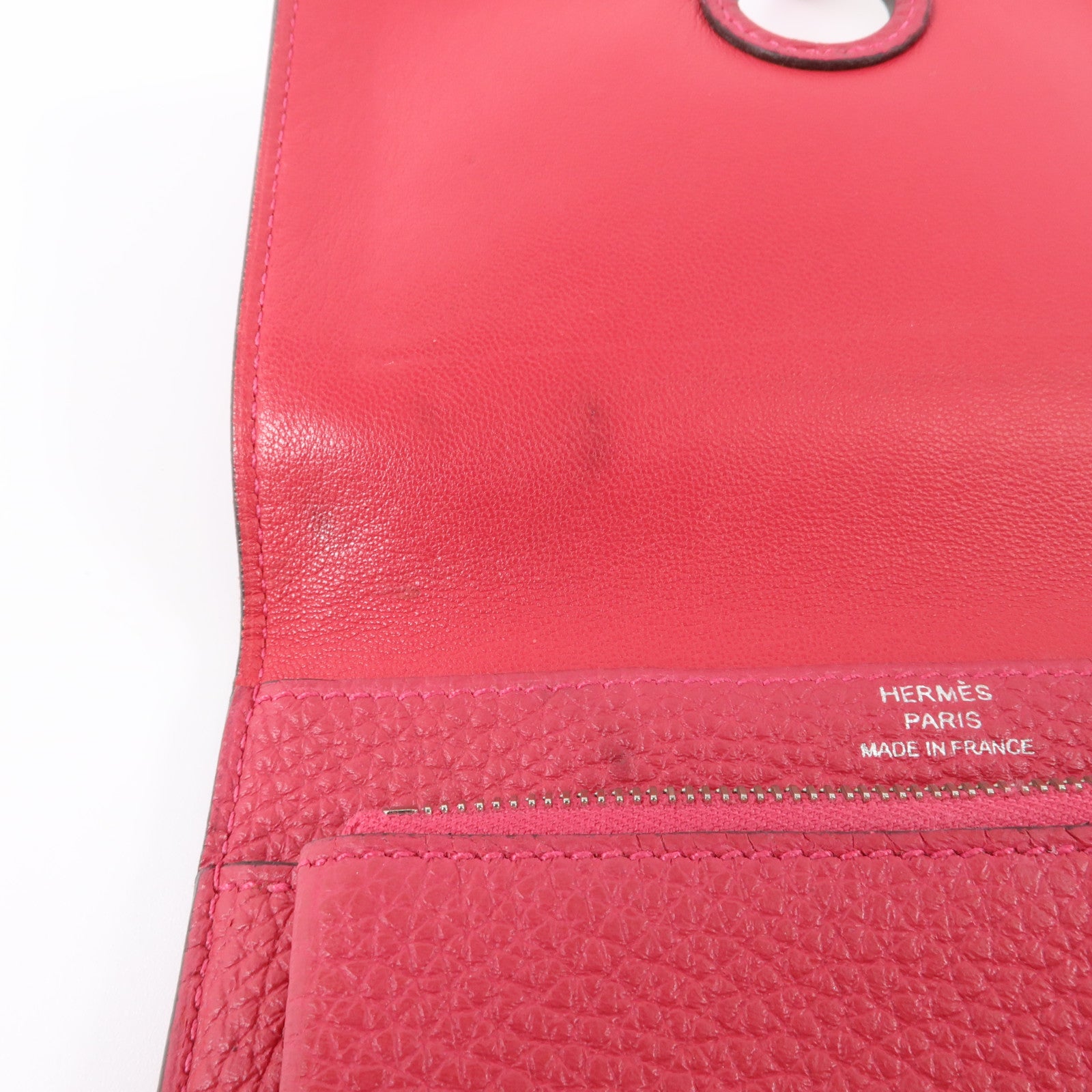 HERMES Clemence皮革Dogon Compact Wallet銀扣錢包Rose Mexico