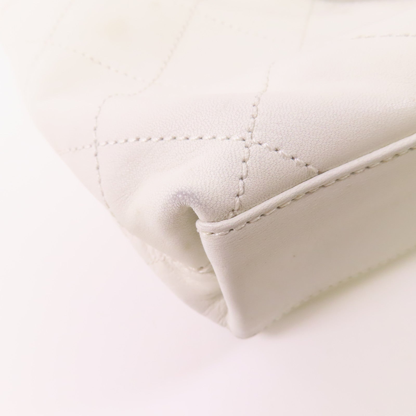 CHANEL CC Hand Bag Lambskin Leather White