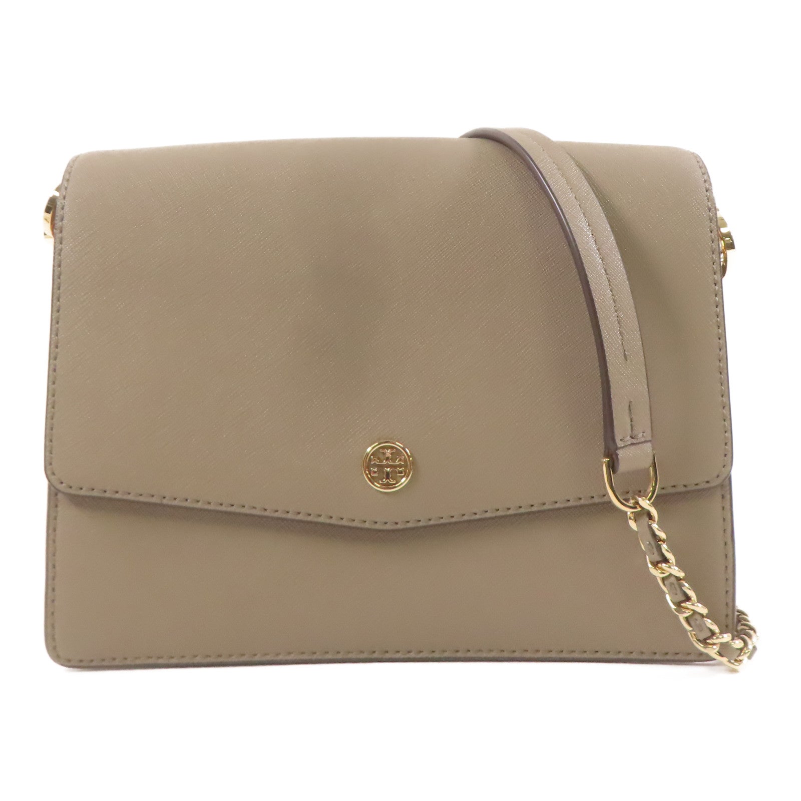 Tory Burch 牛皮皮革Shoulder Bag金扣肩背袋卡其色