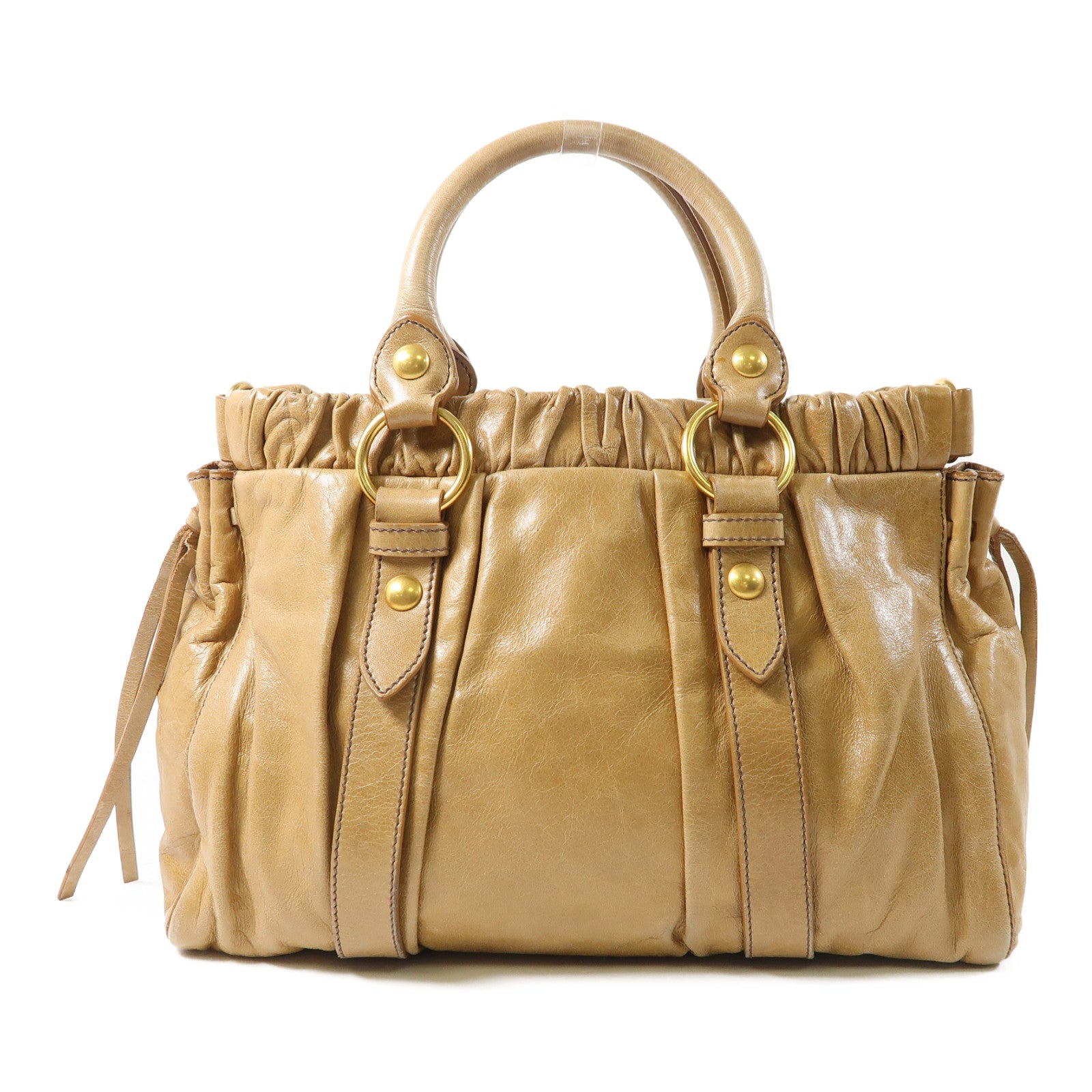 Miu Miu 牛皮皮革2 Way Shoulder金扣手挽肩背兩用袋啡色