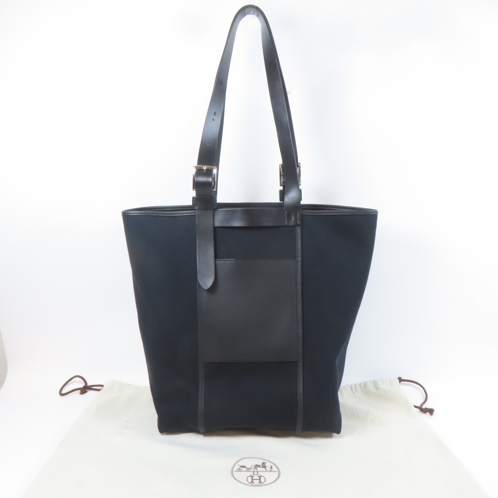 HERMES 帆布Etriviere Pocket 27銀扣手挽袋Noir黑色