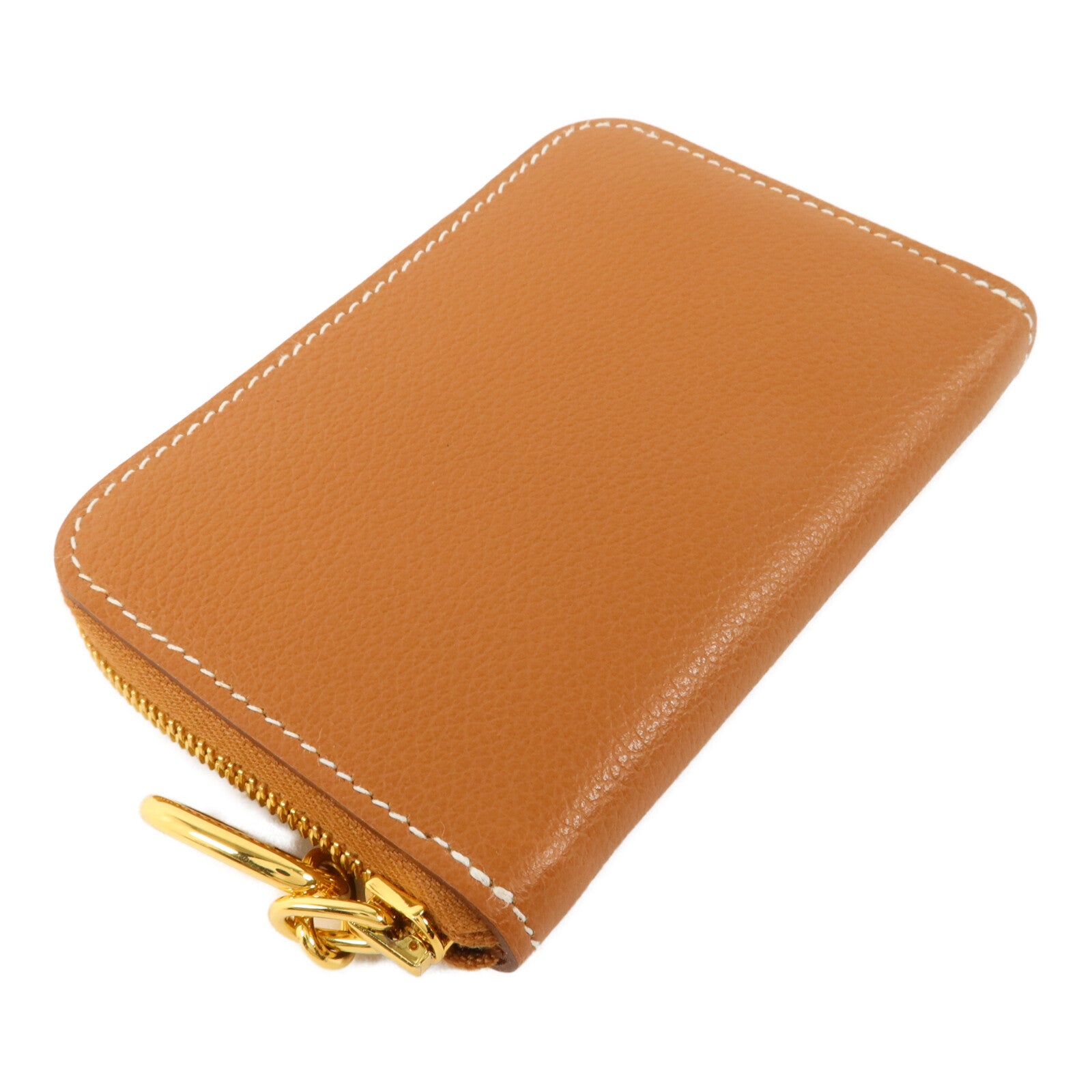HERMES Evercolor皮革Zipengo Chaine d'Ancre Compact卡片套Gold