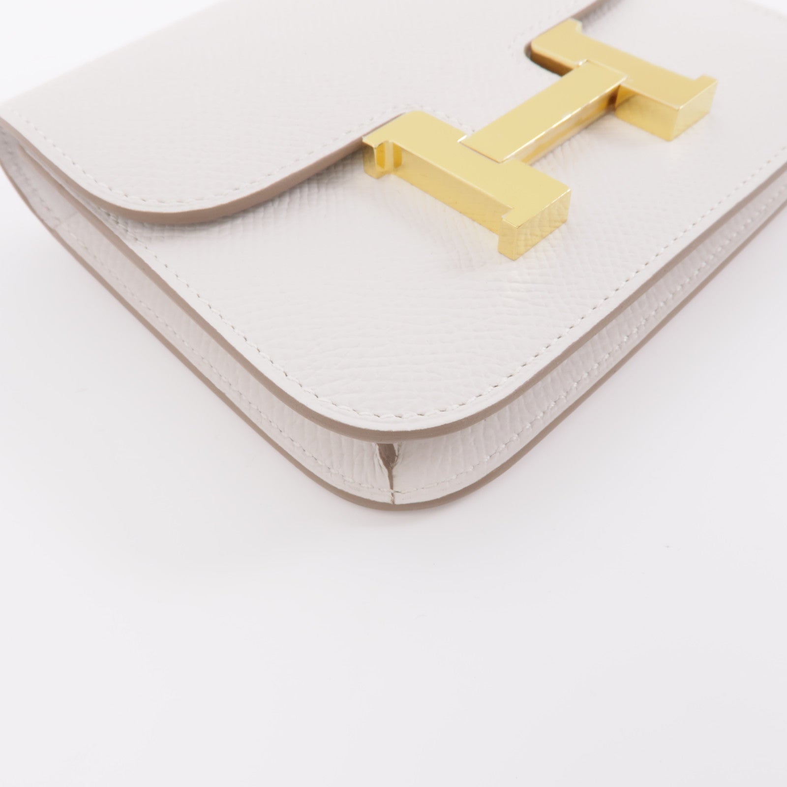 HERMES Epsom皮革Constance Slim金扣錢包Gris Pale白色