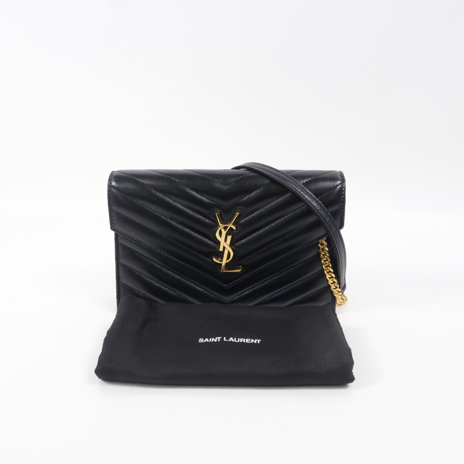 SAINT LAURENT 羊皮皮革Cassandre Wallet On Chain鏈帶肩背袋